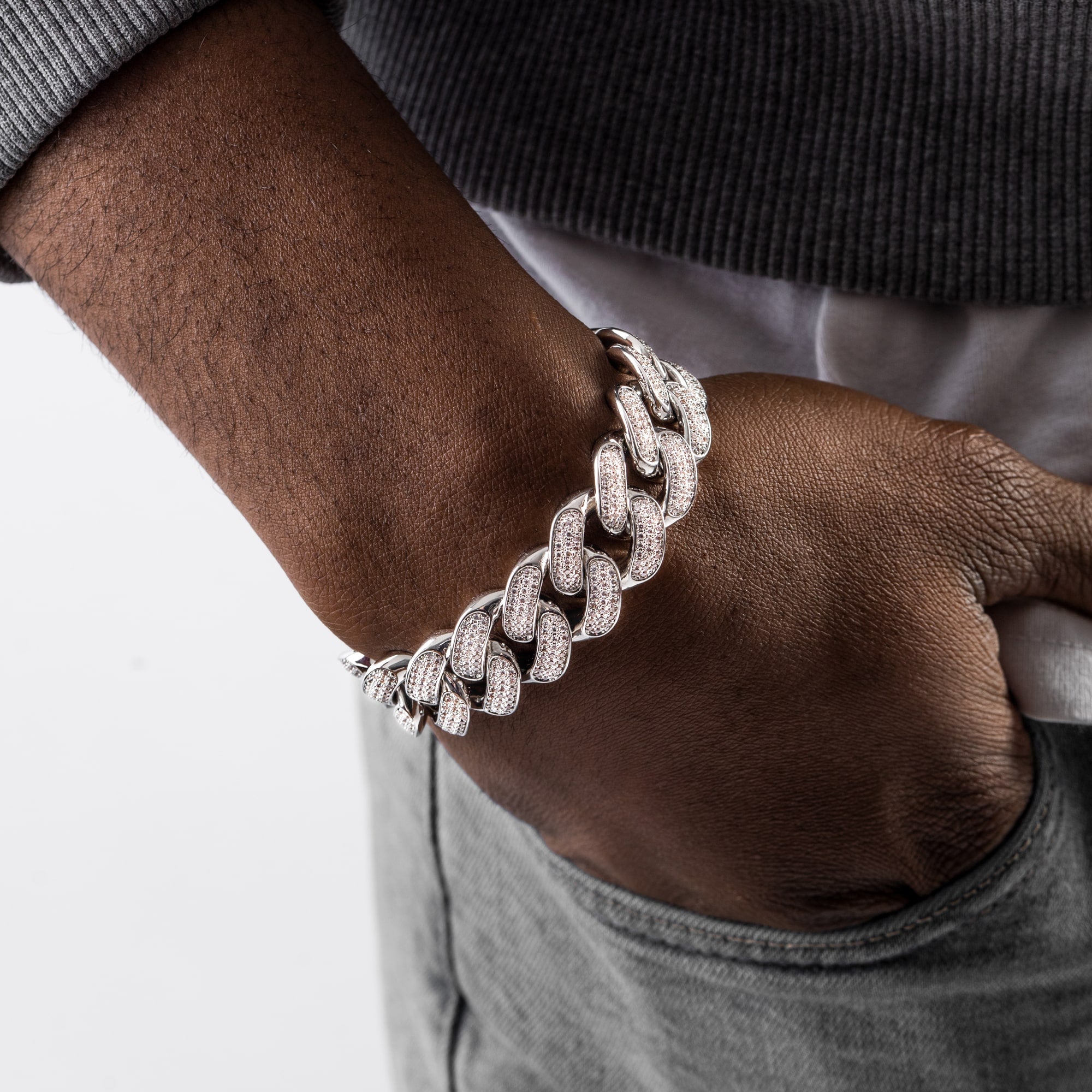 Bransoletka Diamond Cuban Link 18mm Białe Złoto