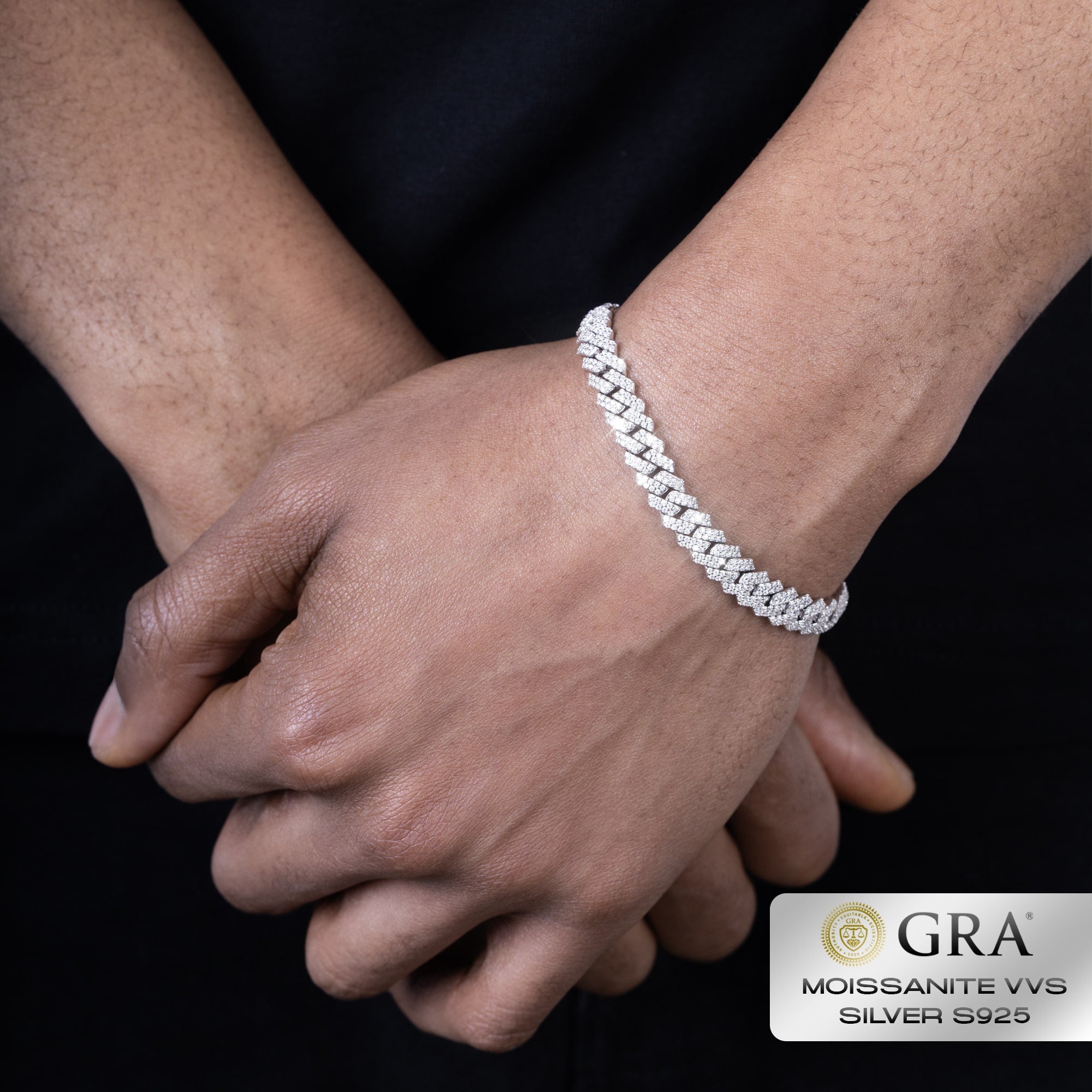 Bransoletka Diamond Prong Cuban Link 8mm Moissanit VVS S925 Białe Złoto