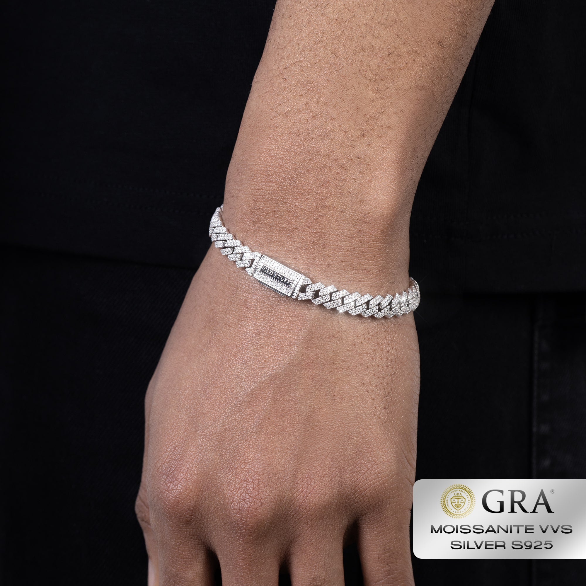 Bransoletka Diamond Prong Cuban Link 8mm Moissanit VVS S925 Białe Złoto