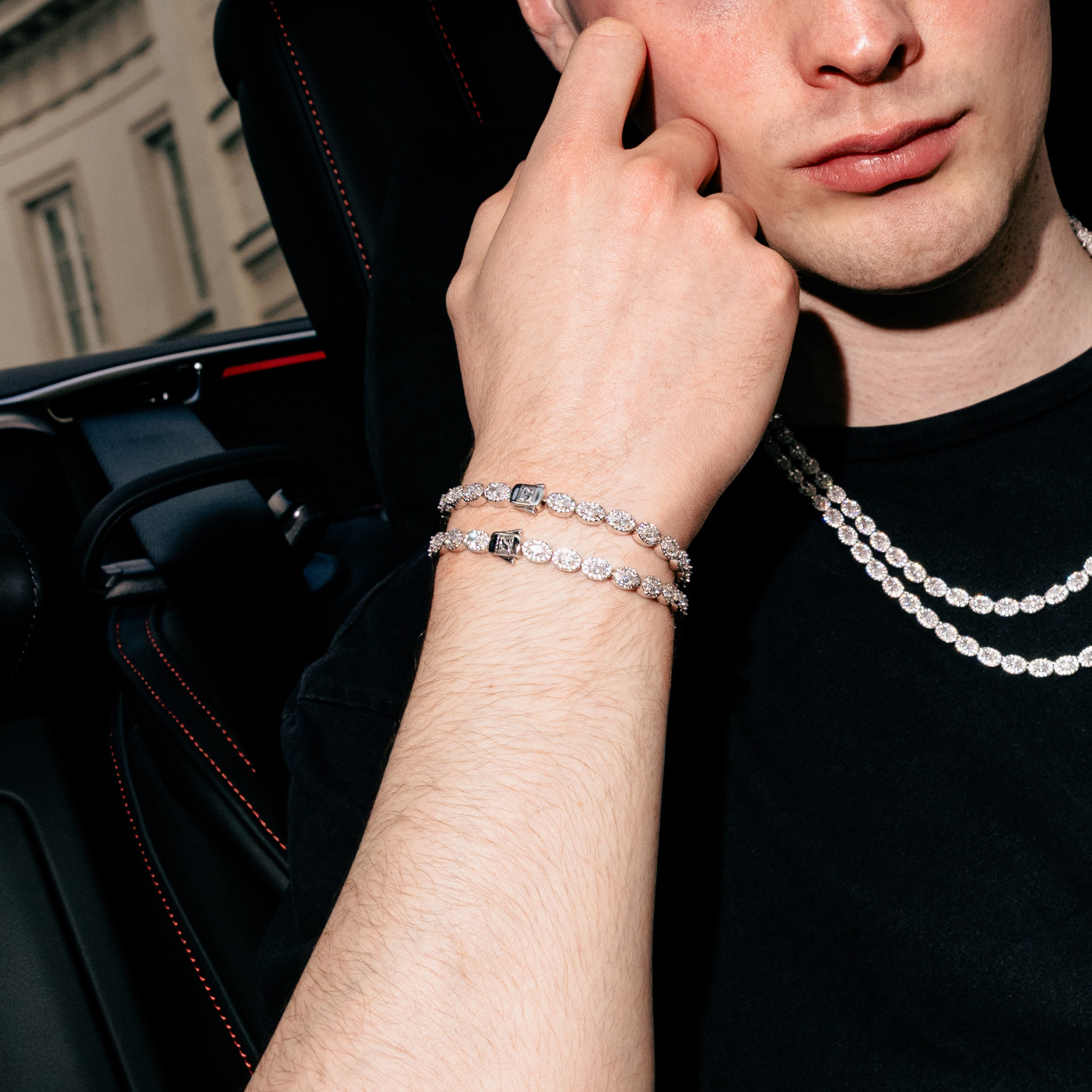 Bransoletka Oval Clustered Tennis 6mm Białe Złoto