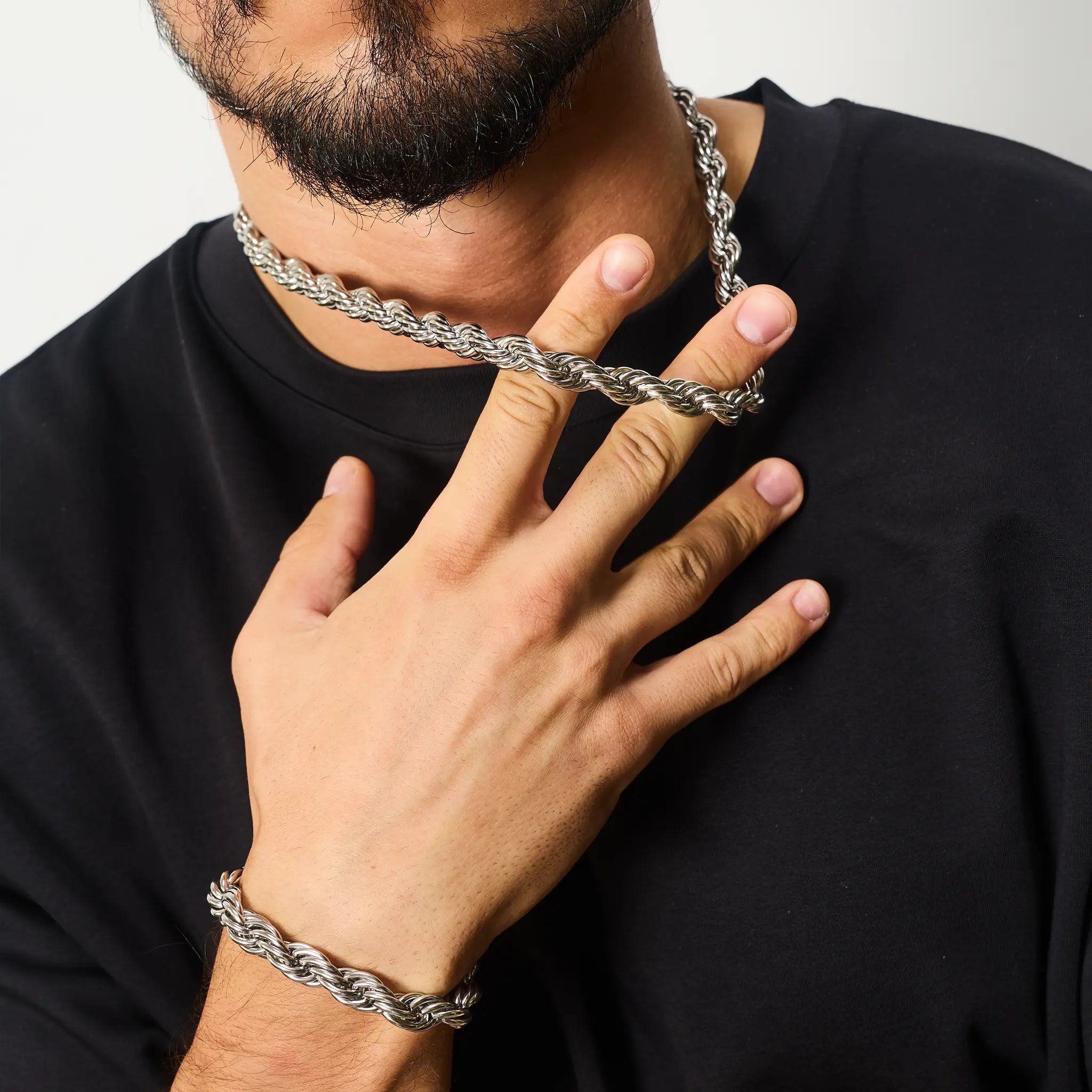 Bransoletka Rope 10mm Białe Złoto