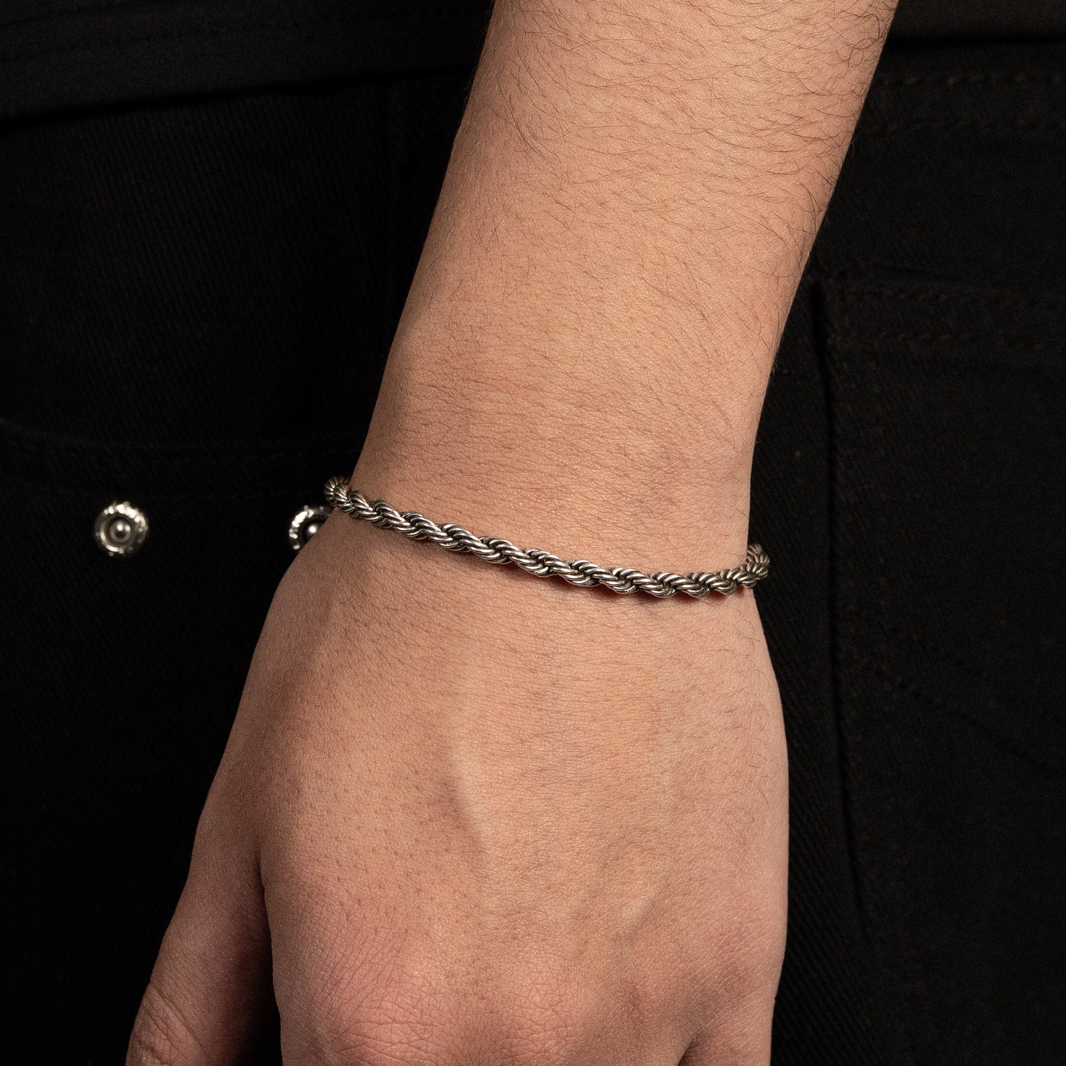 Bransoletka Rope 4mm Raw Białe Złoto
