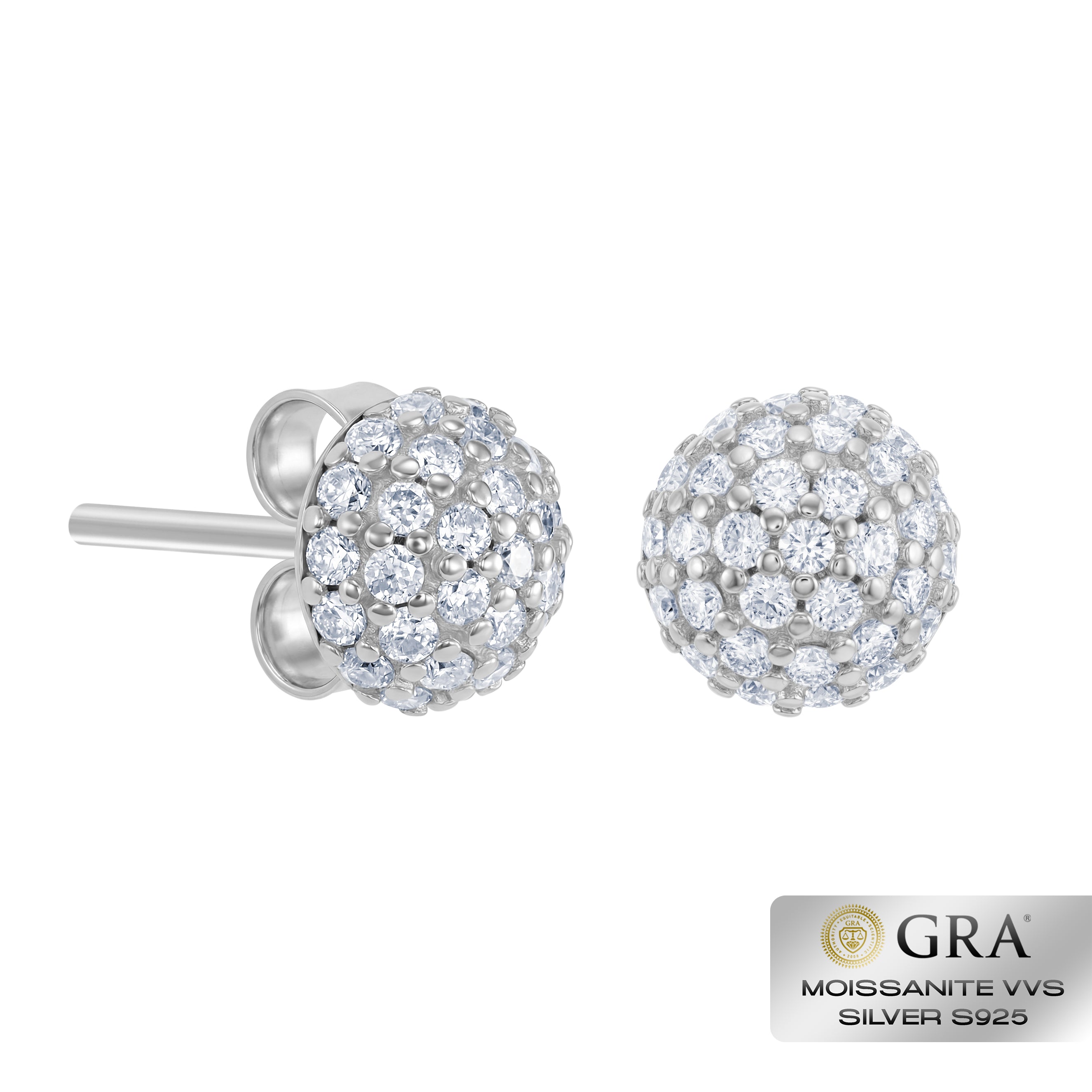 Kolczyki Diamond Half Ball Stud Moissanit VVS S925 Białe Złoto
