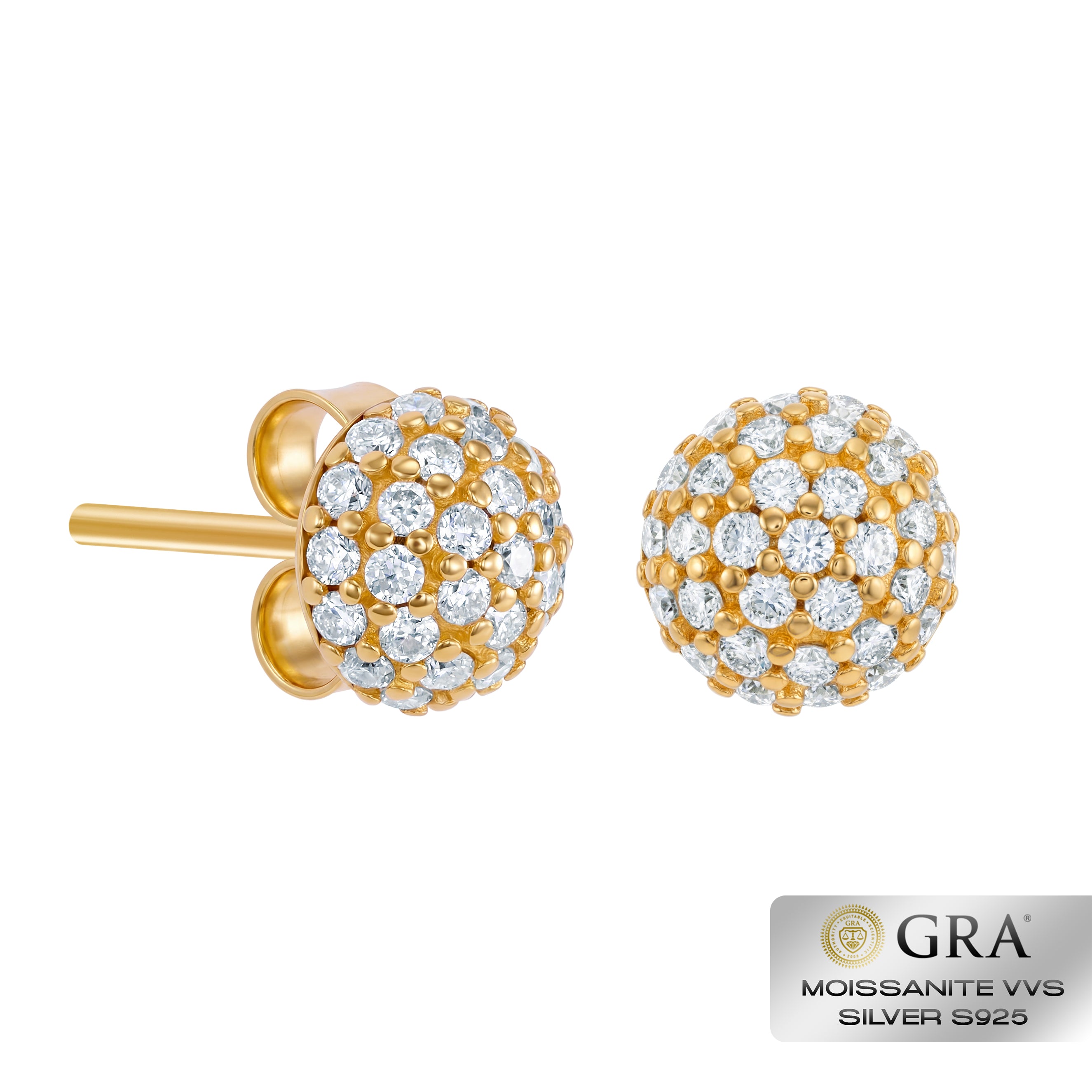Kolczyki Diamond Half Ball Stud Moissanit VVS S925 Złoto