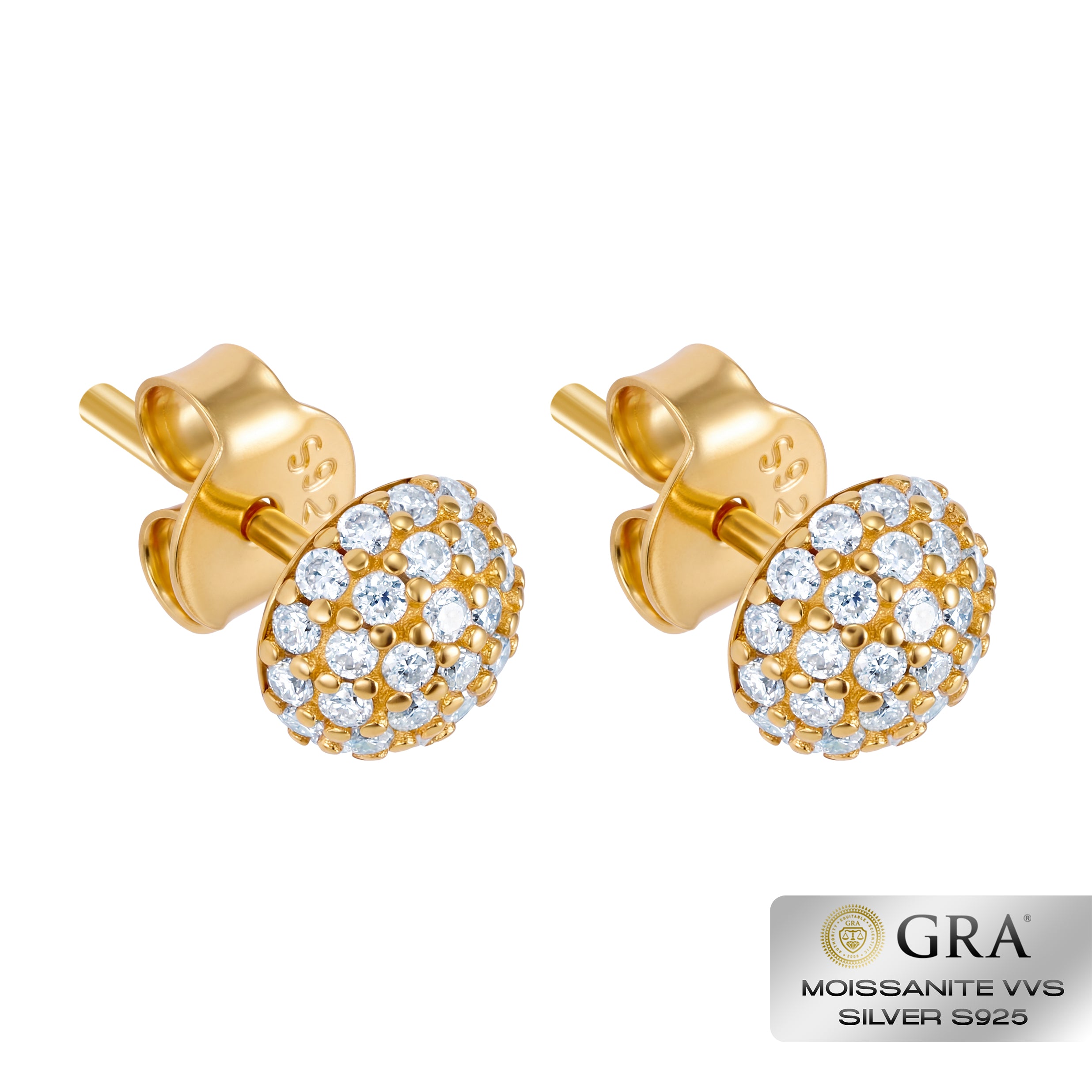 Kolczyki Diamond Half Ball Stud Moissanit VVS S925 Złoto
