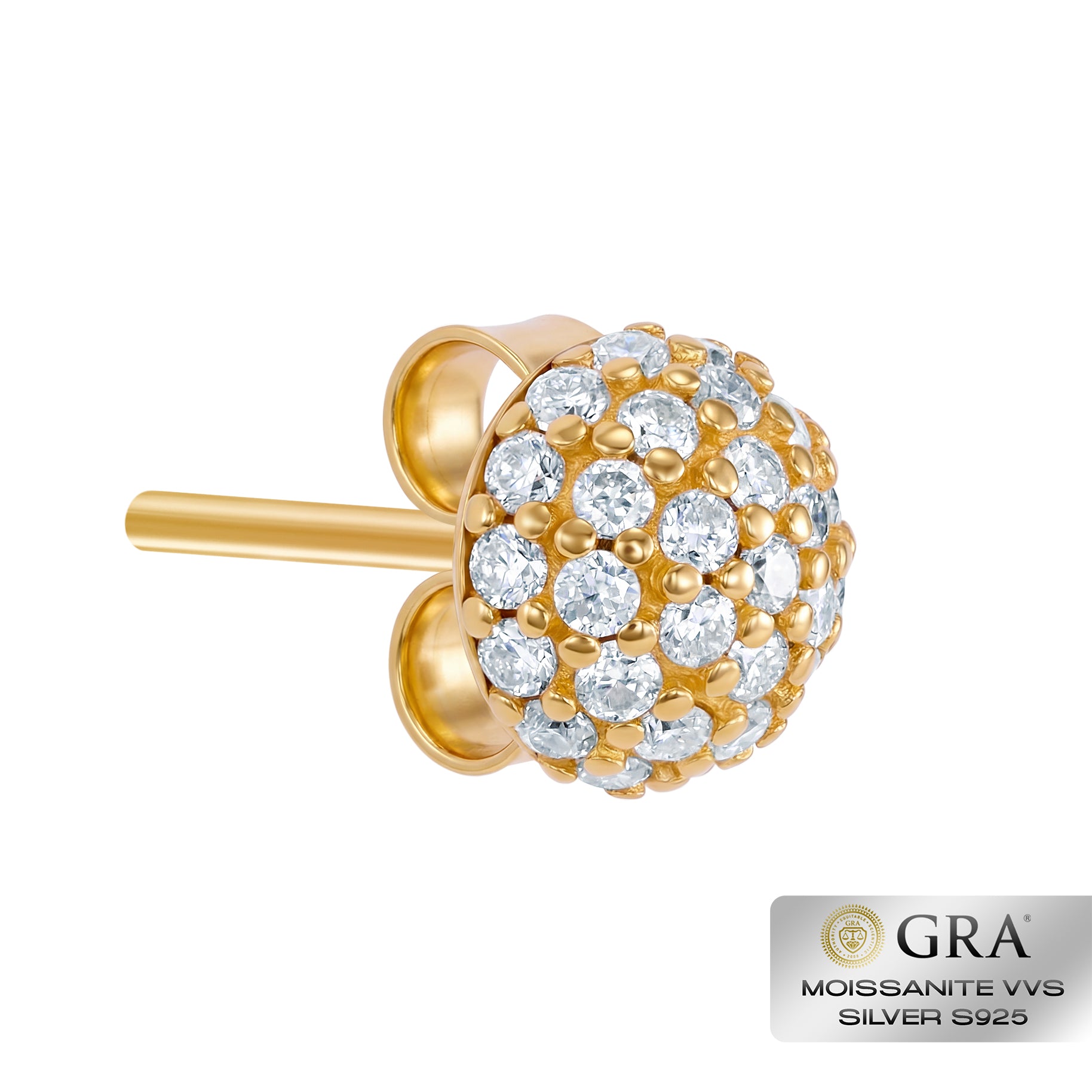 Kolczyki Diamond Half Ball Stud Moissanit VVS S925 Złoto