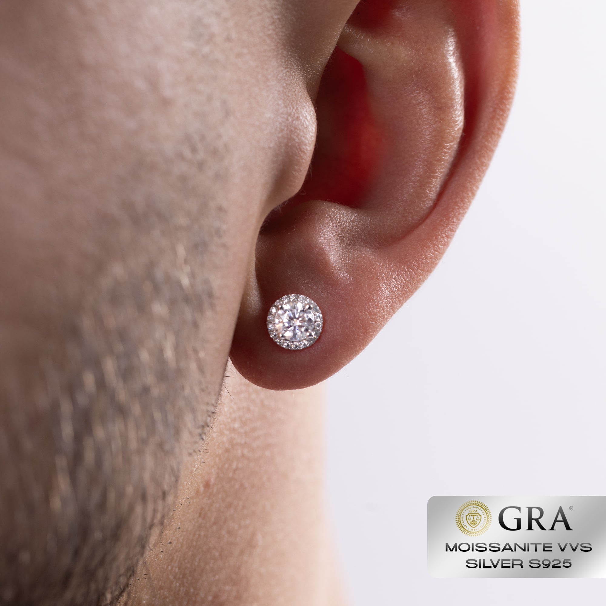 Kolczyki Diamond Halo Stud 1ct Moissanit VVS S925 Białe Złoto