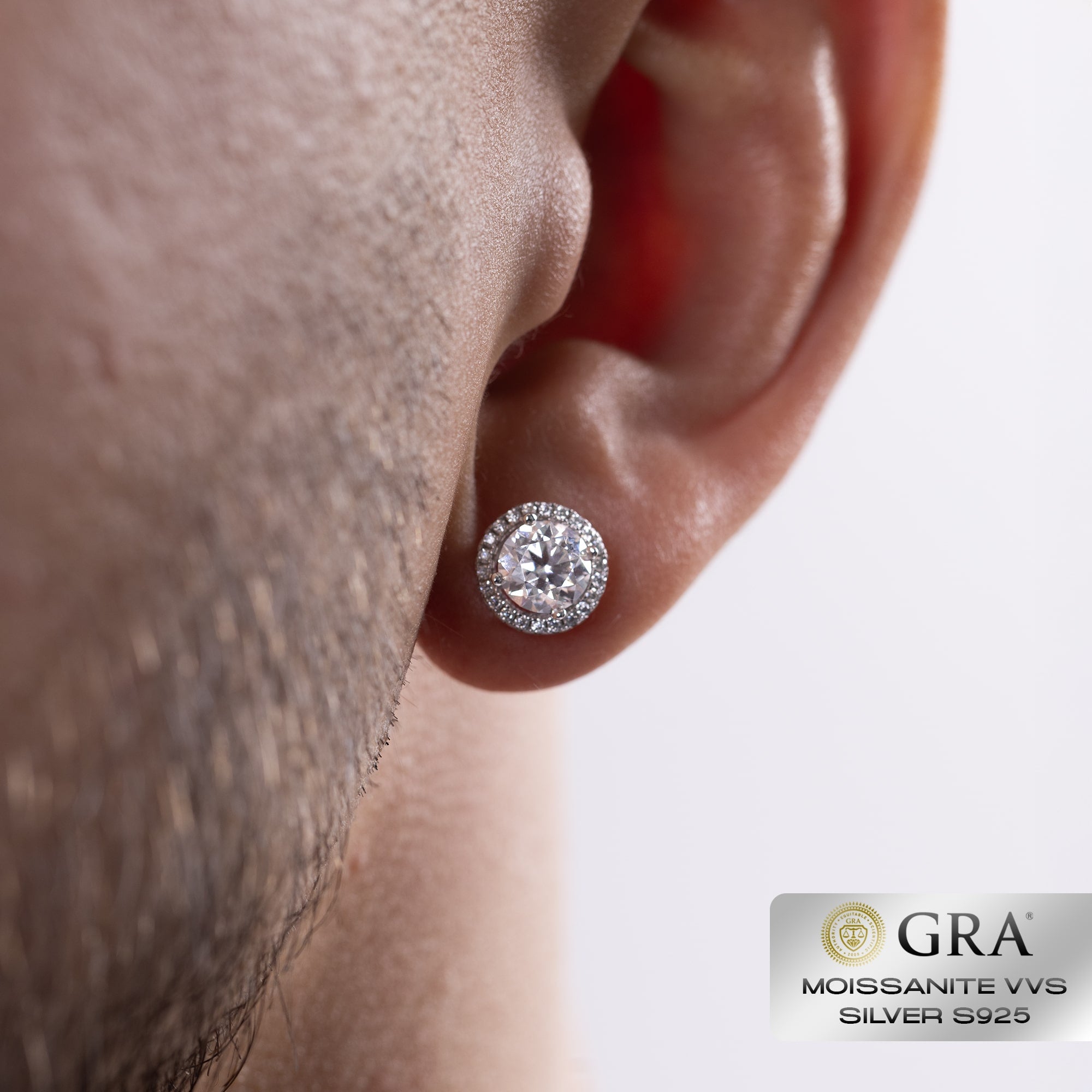 Kolczyki Diamond Halo Stud 2ct Moissanit VVS S925 Białe Złoto