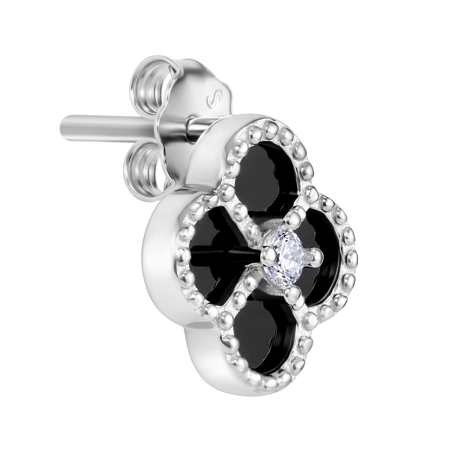 Kolczyki Diamond Leaf Clover Black S925