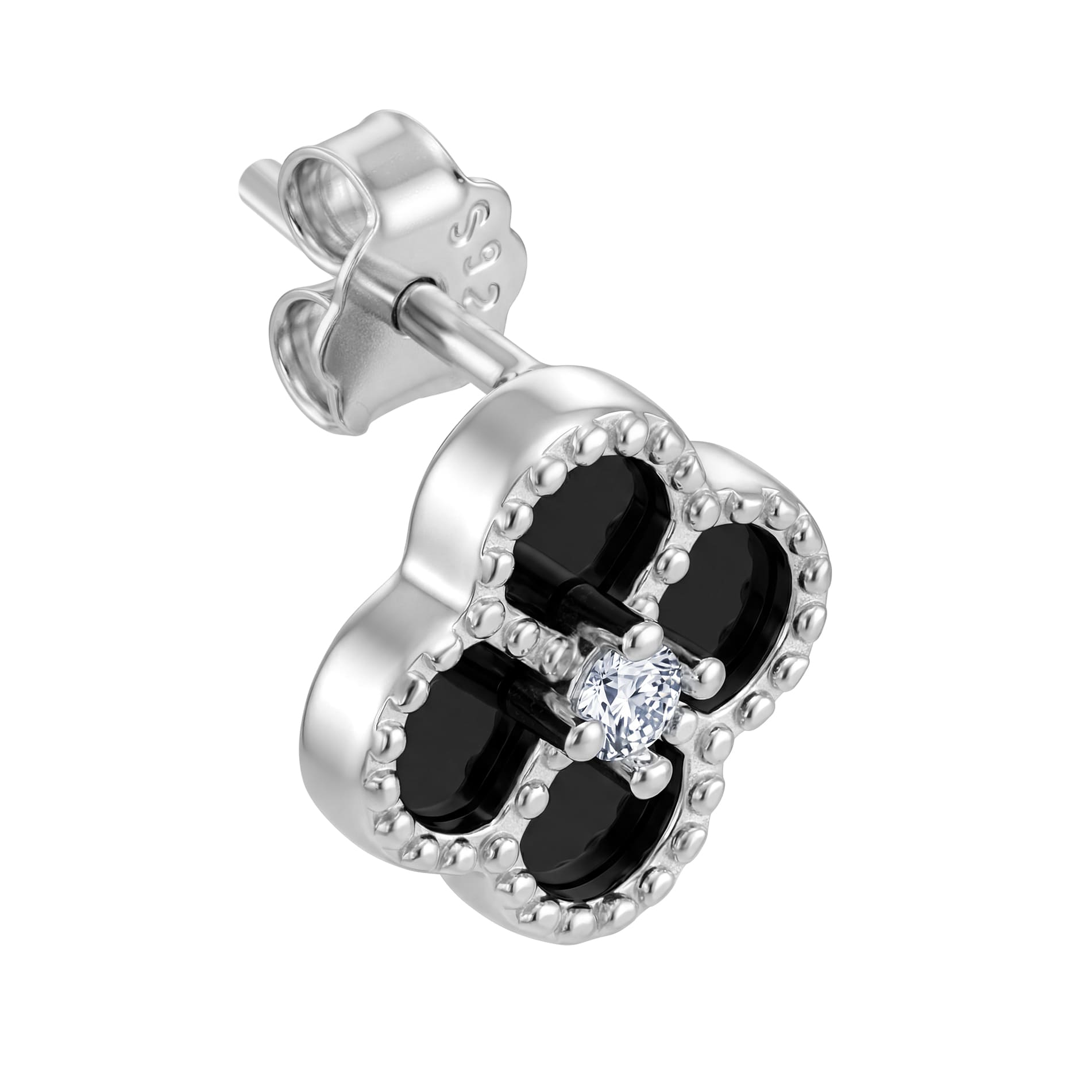 Kolczyki Diamond Leaf Clover Black S925