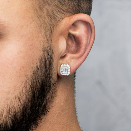 Kolczyki Diamond Stud Baguette Białe Złoto