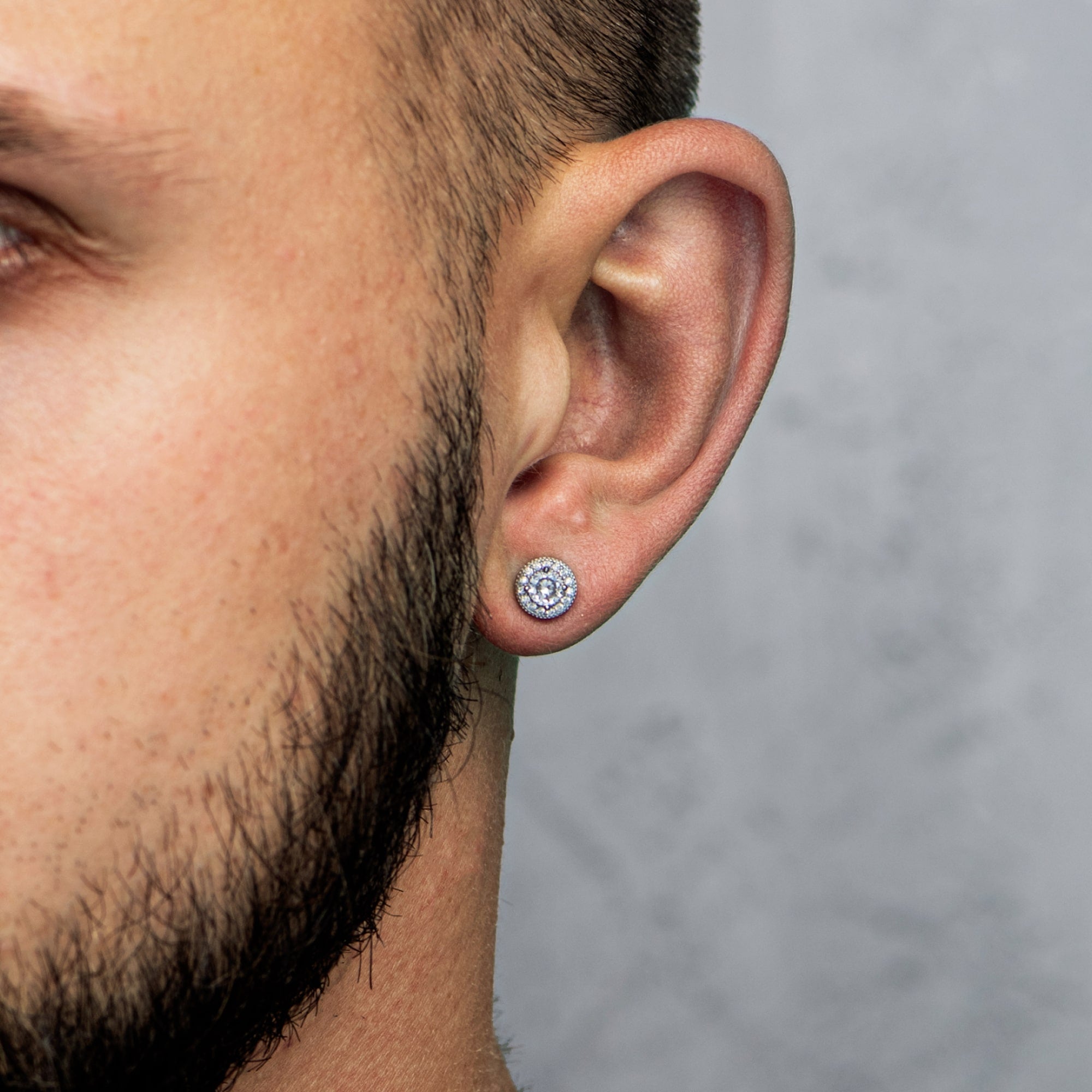 Kolczyki Diamond Halo Stud Białe Złoto