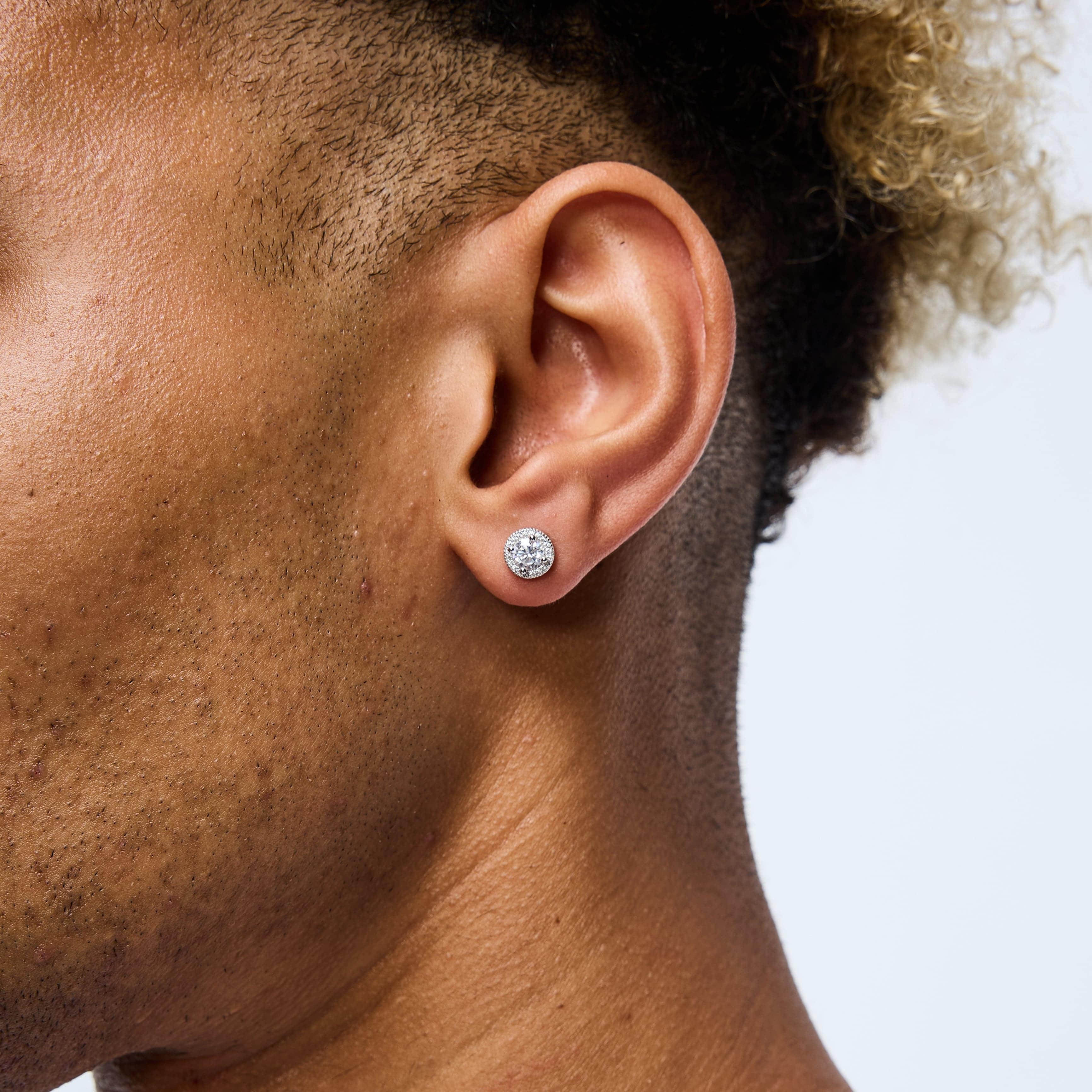 Kolczyki Diamond Halo Stud Białe Złoto