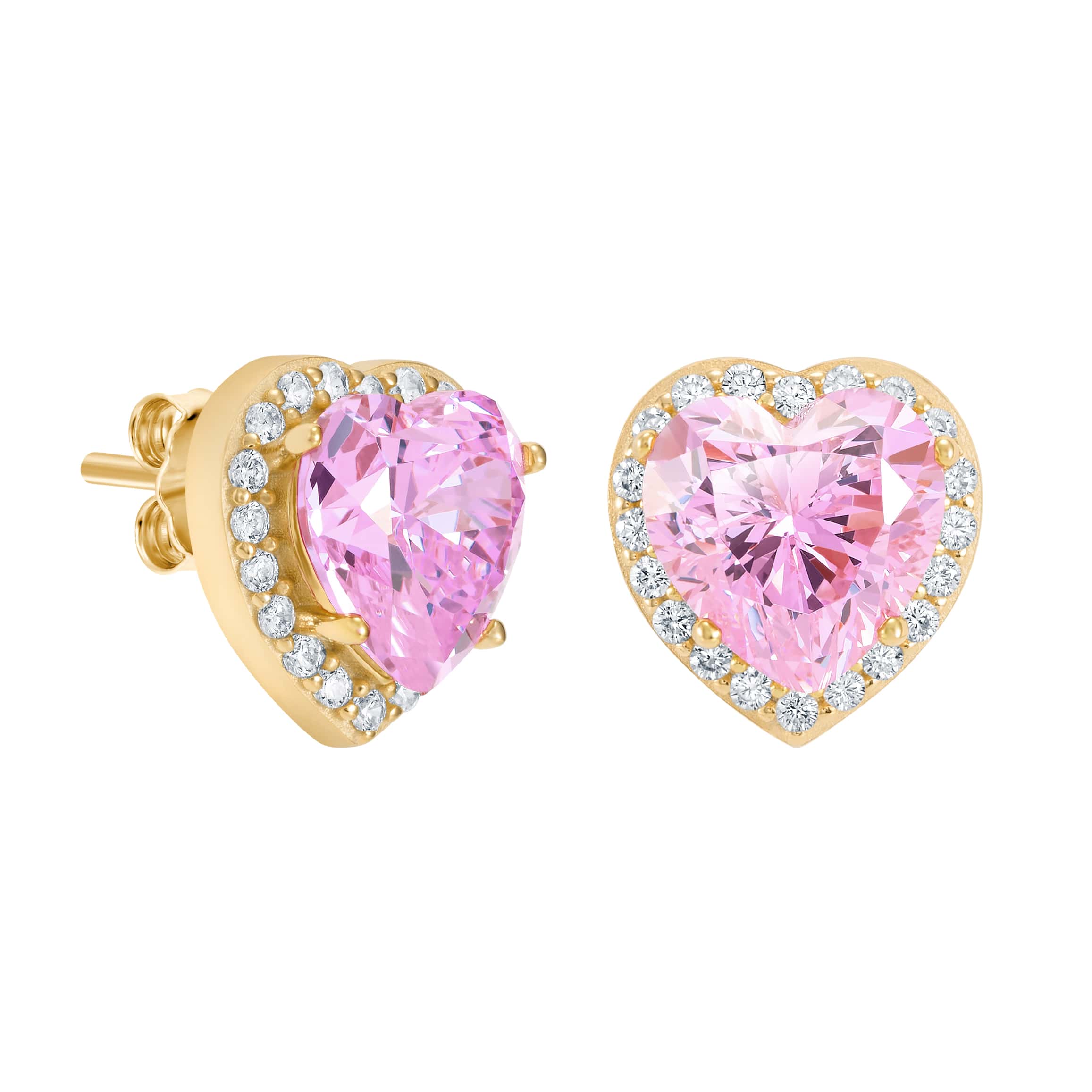 Kolczyki Heart Gem Pink Złoto S925