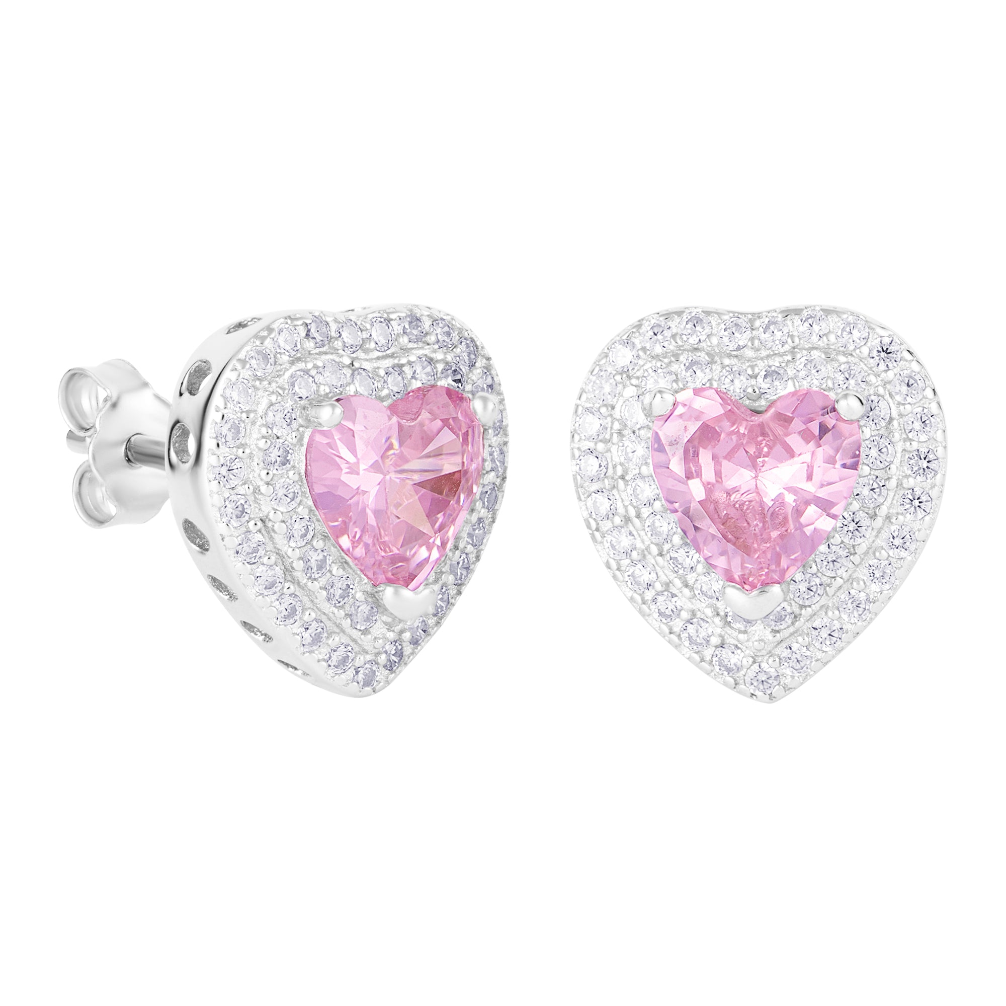 Kolczyki Love Heart Pink Białe Złoto Serce S925