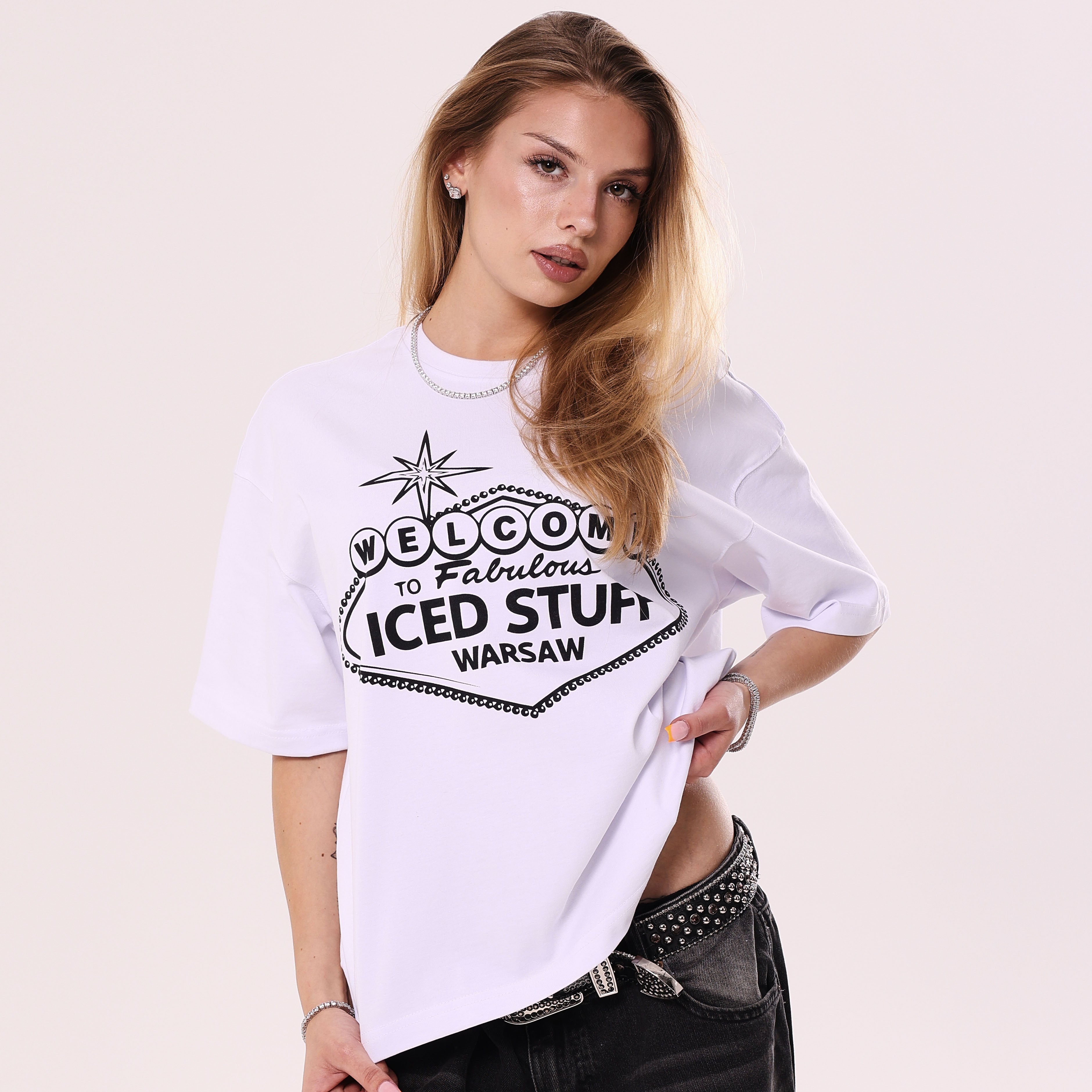 Koszulka Welcome to ICED STUFF Biała Boxy Fit