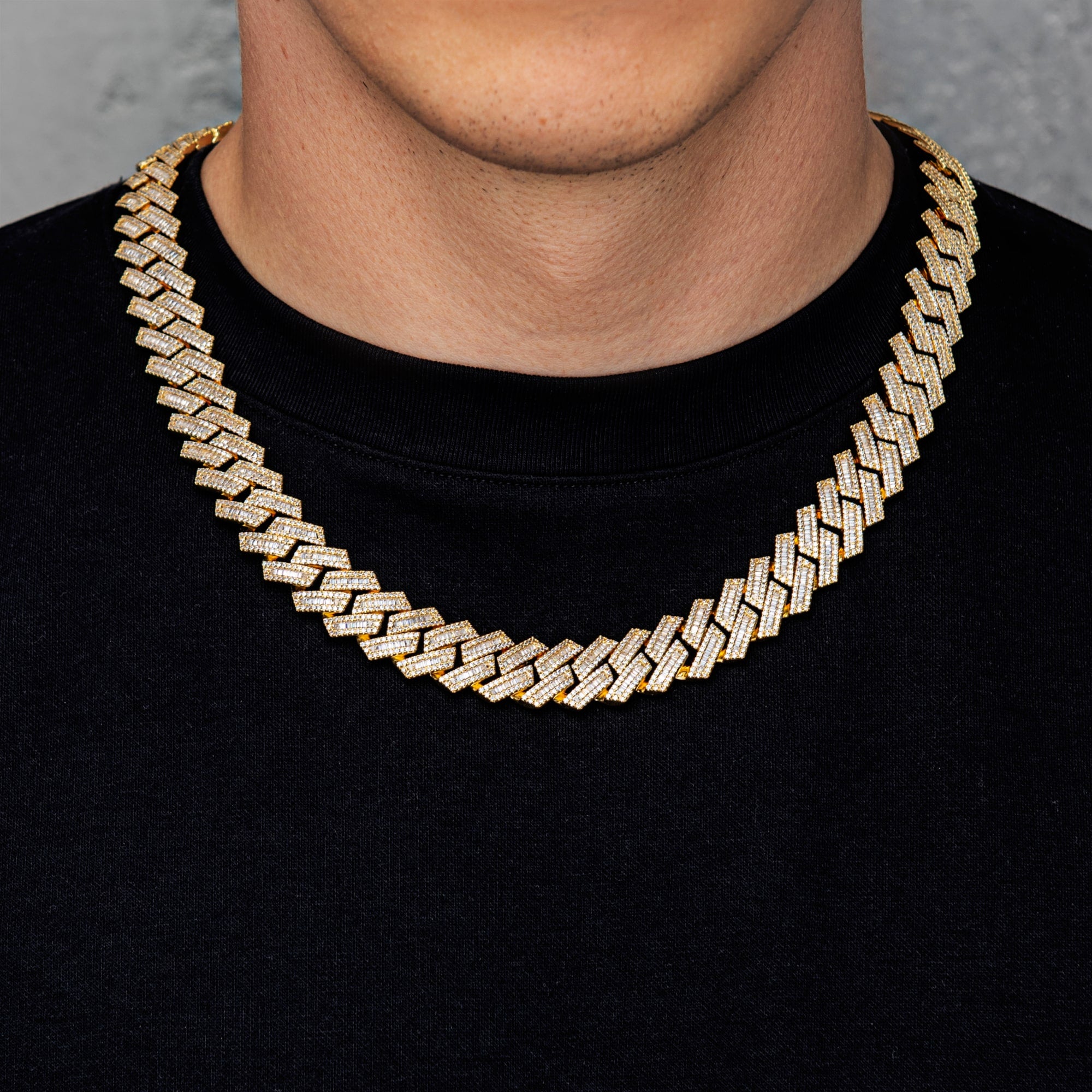 Łańcuch Baguette Prong Cuban Link 15mm Złoto