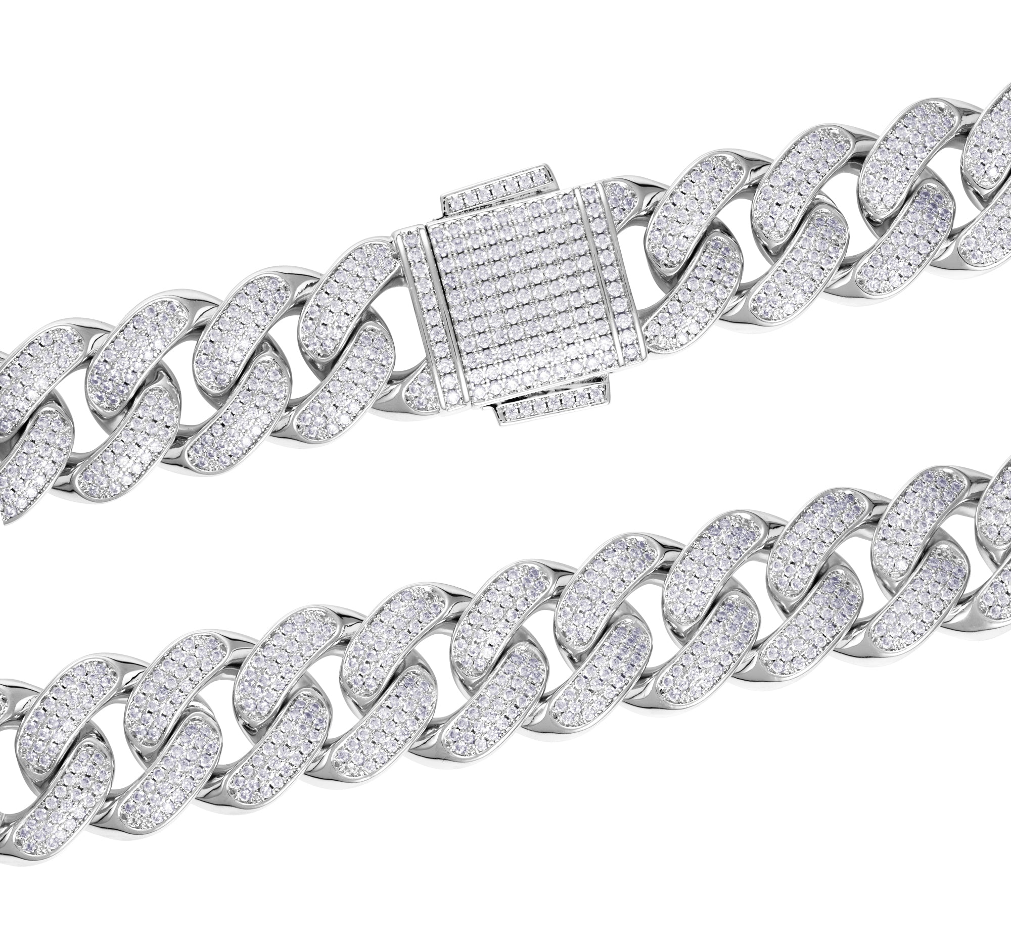 Łańcuch Diamond Cuban Link 18mm Białe Złoto