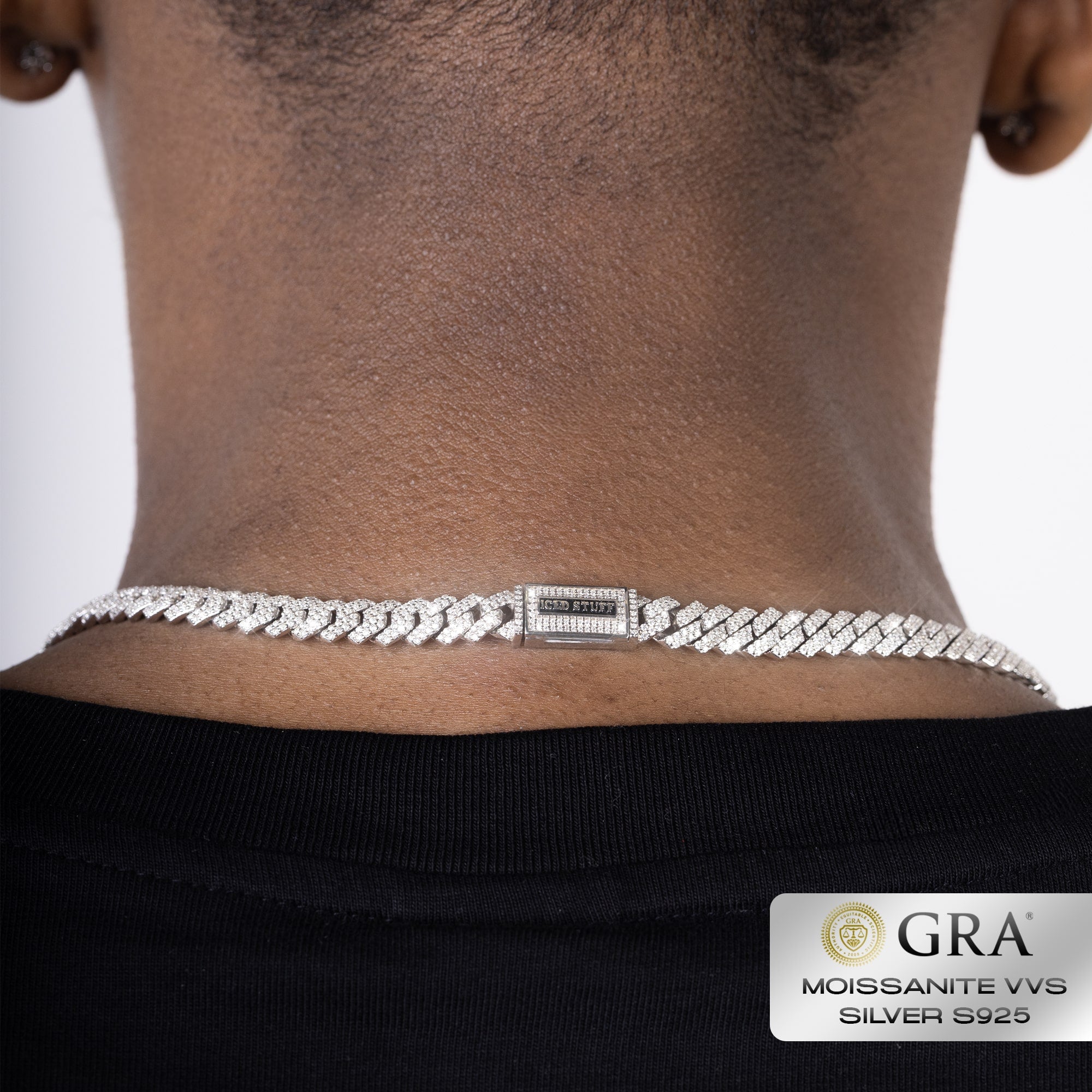 Łańcuch Diamond Prong Cuban Link 8mm Moissanit VVS S925 Białe Złoto