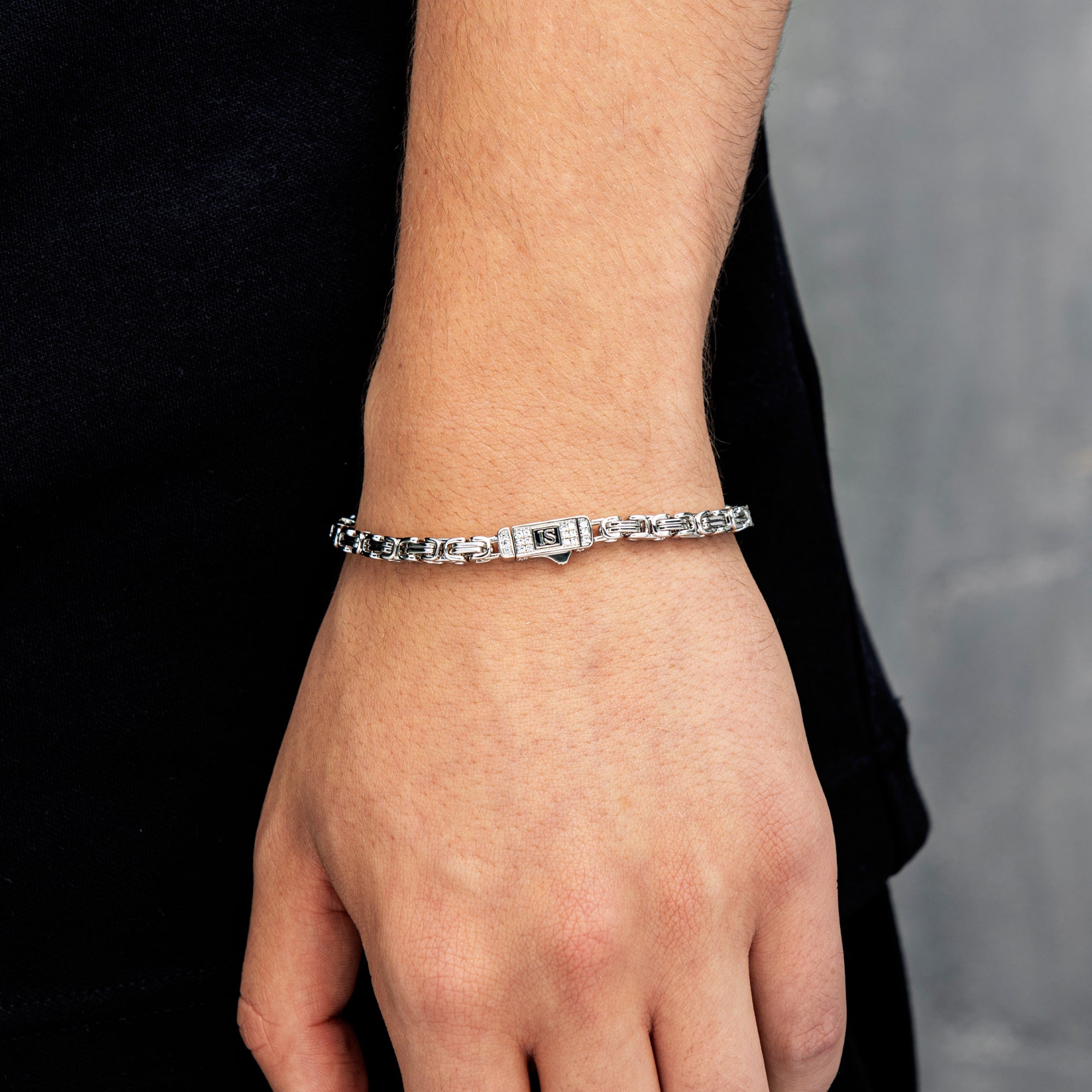 Bransoletka Królewska 4mm Diamond Clasp Białe Złoto