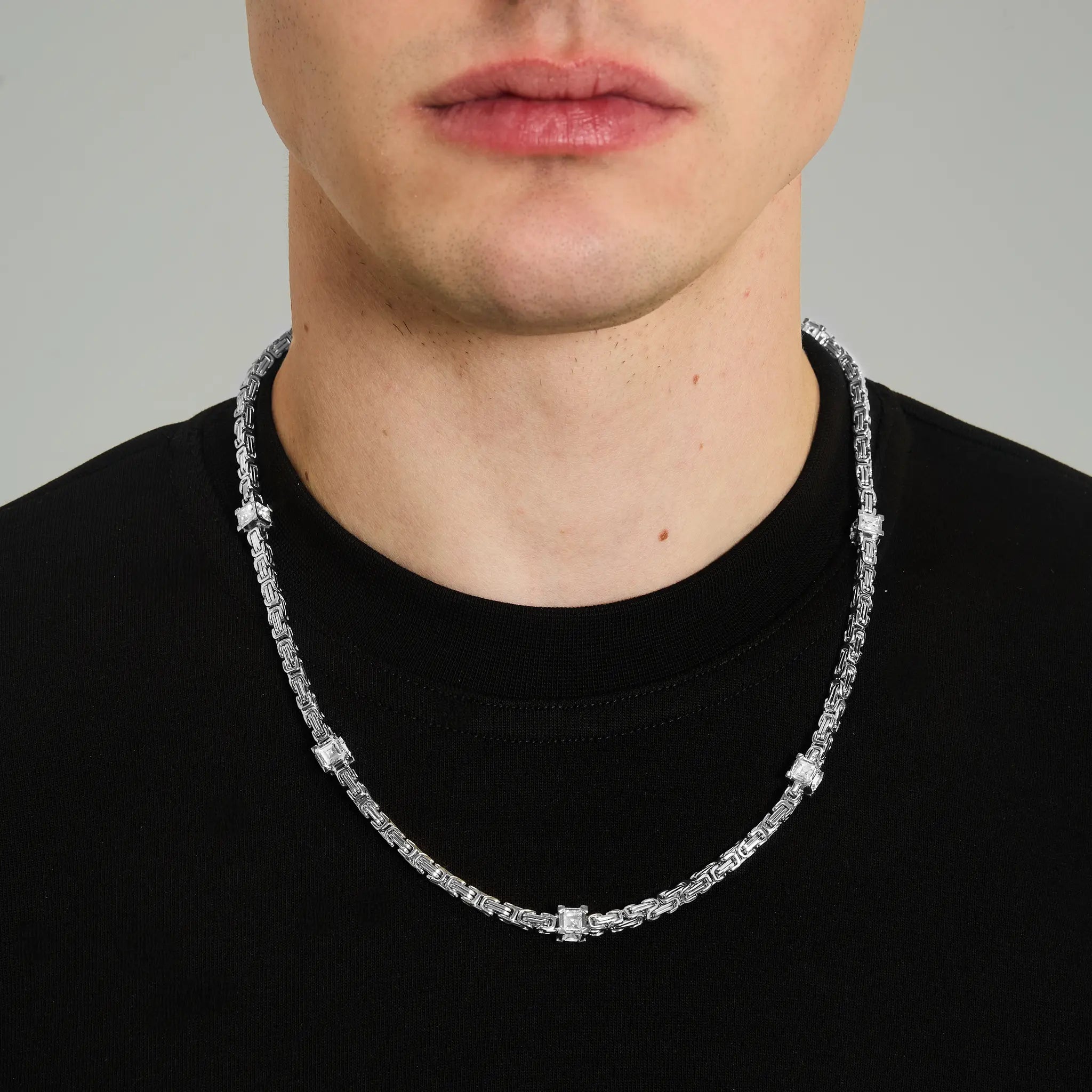 Łańcuch Królewski Diamond Cube 4mm Białe Złoto