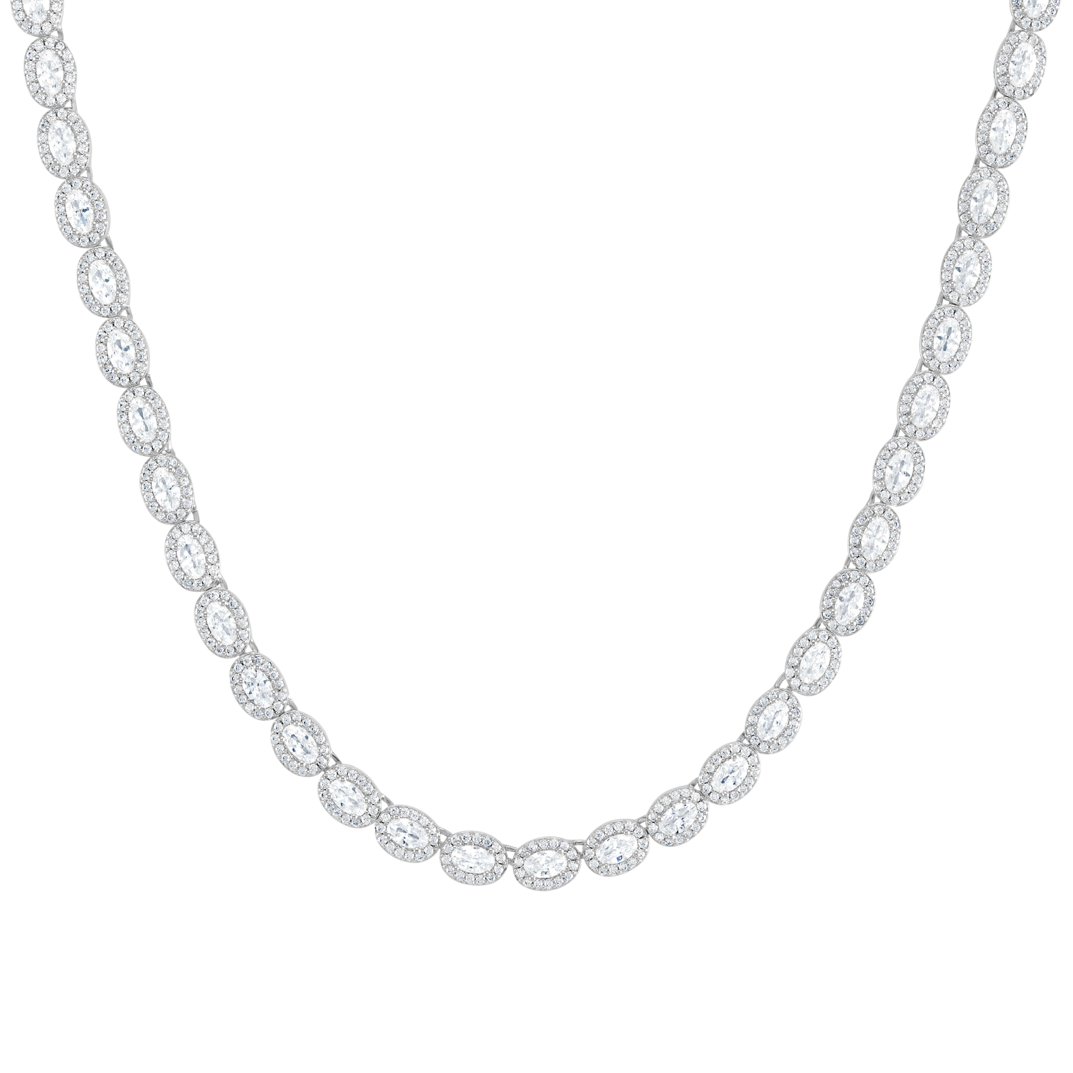 Łańcuch Oval Clustered Tennis 6mm Białe Złoto