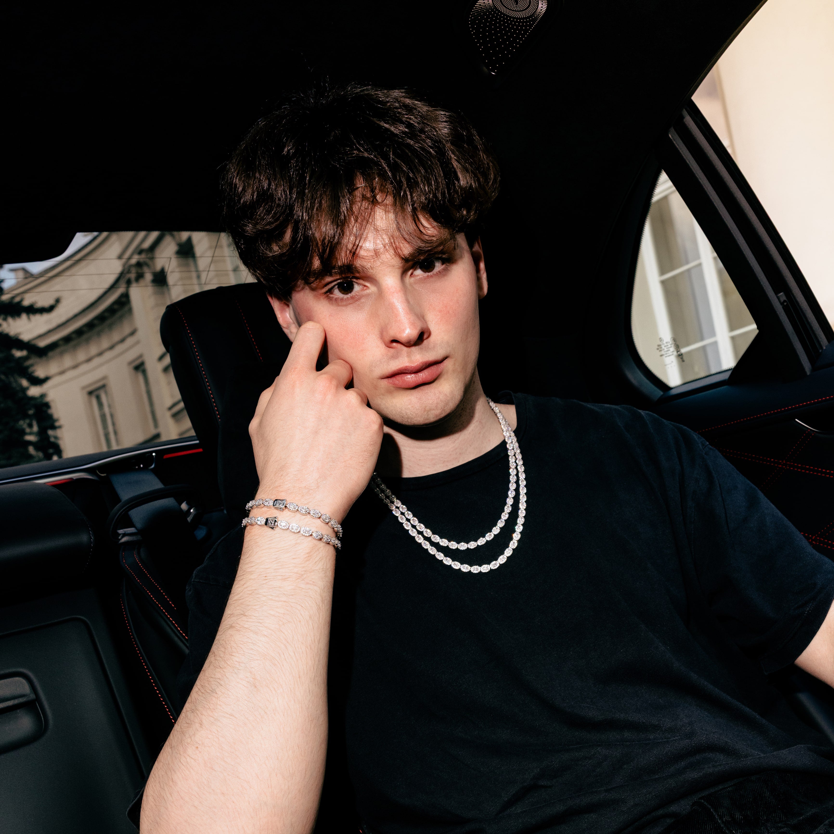 Łańcuch Oval Clustered Tennis 6mm Białe Złoto