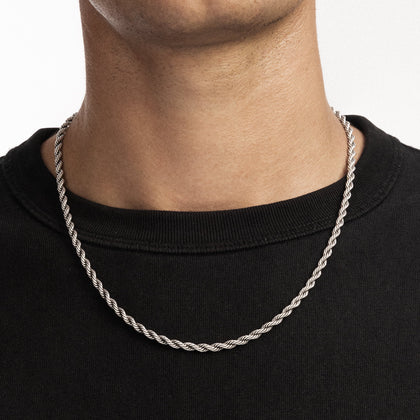 Łańcuch Rope 4mm Raw Białe Złoto