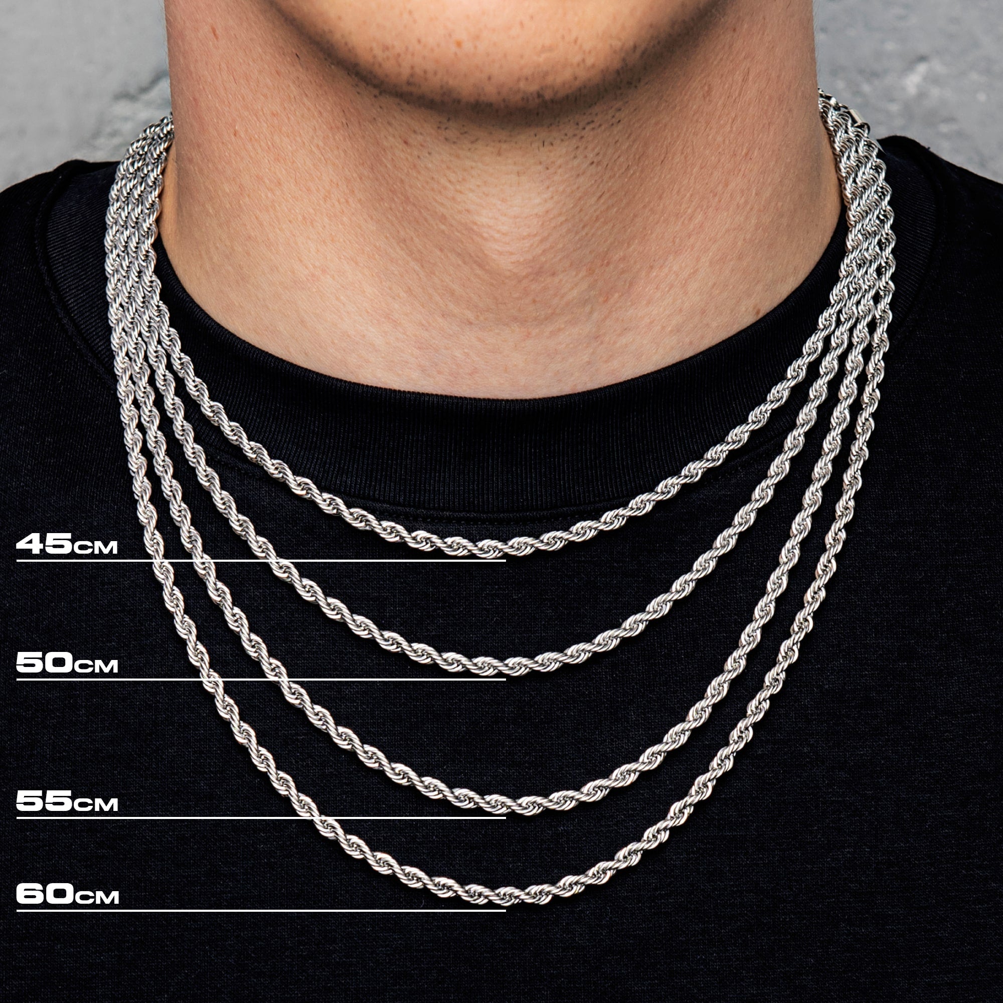 Łańcuch Rope 4mm Białe Złoto