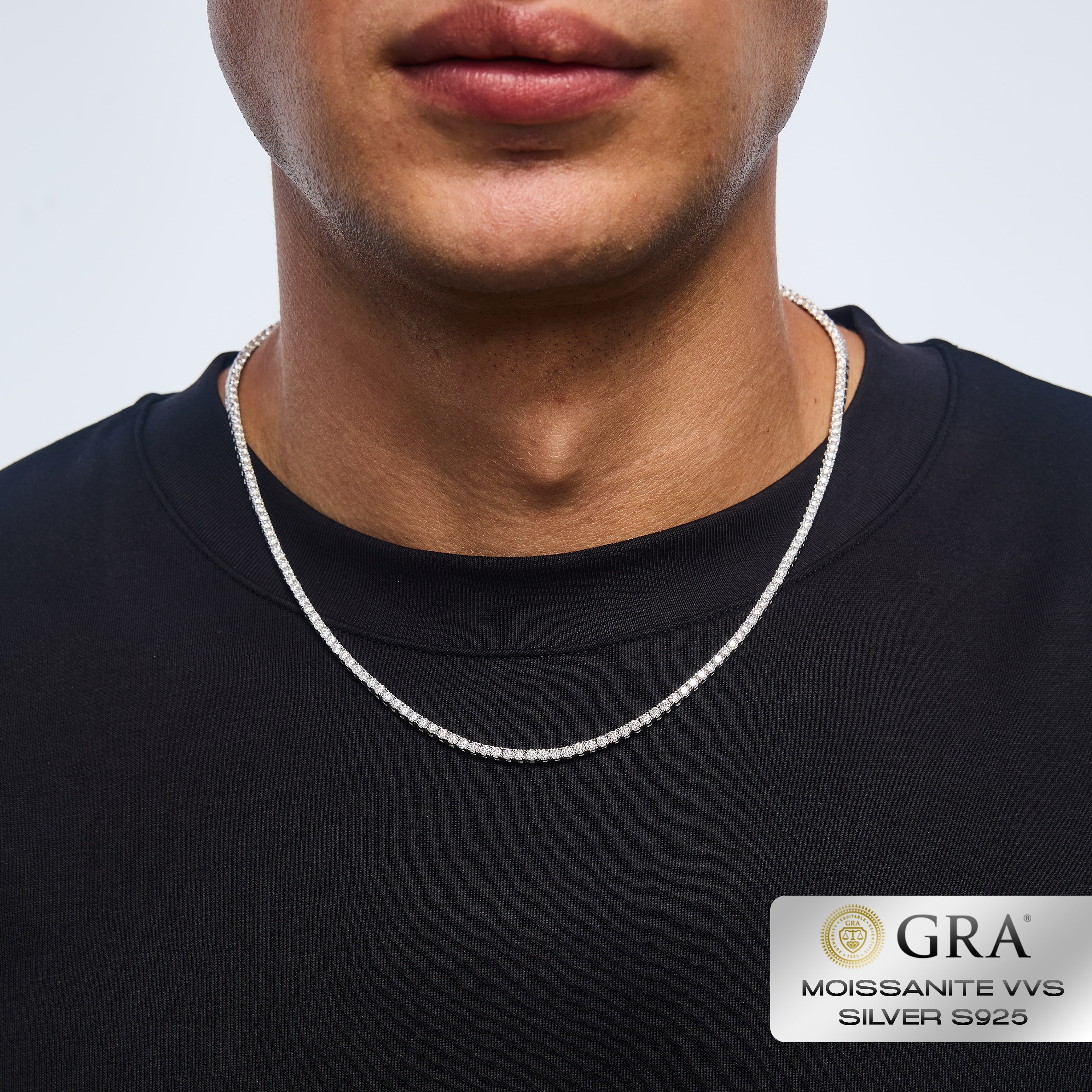 Łańcuch Tennis 2.5mm Moissanit VVS S925 Białe Złoto