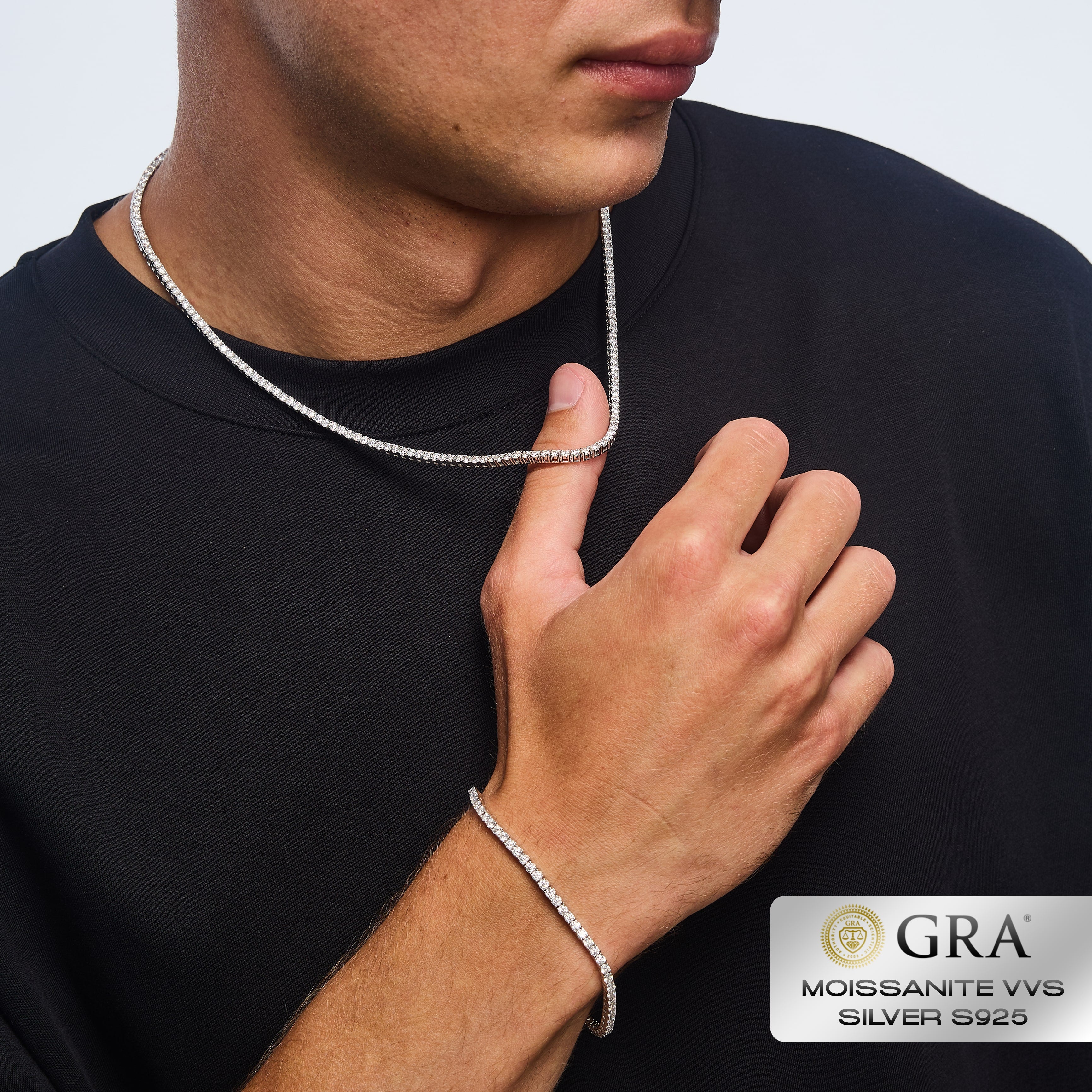 Łańcuch Tennis 2.5mm Moissanit VVS S925 Białe Złoto