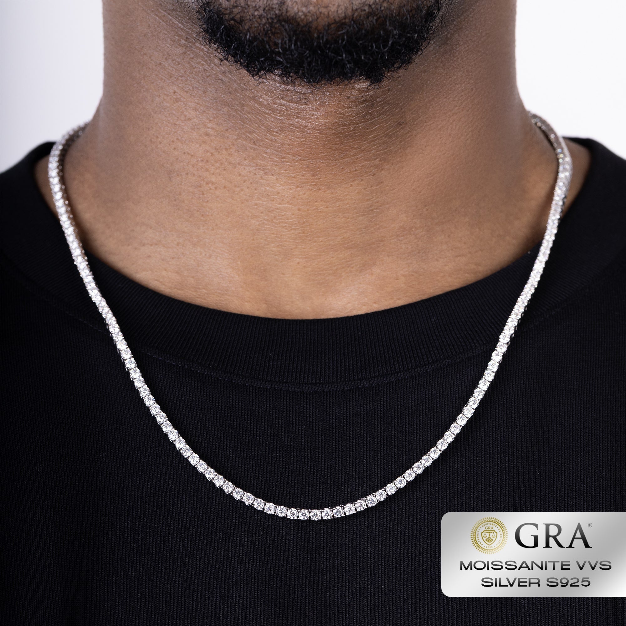 Łańcuch Tennis 3mm Moissanit VVS S925 Białe Złoto