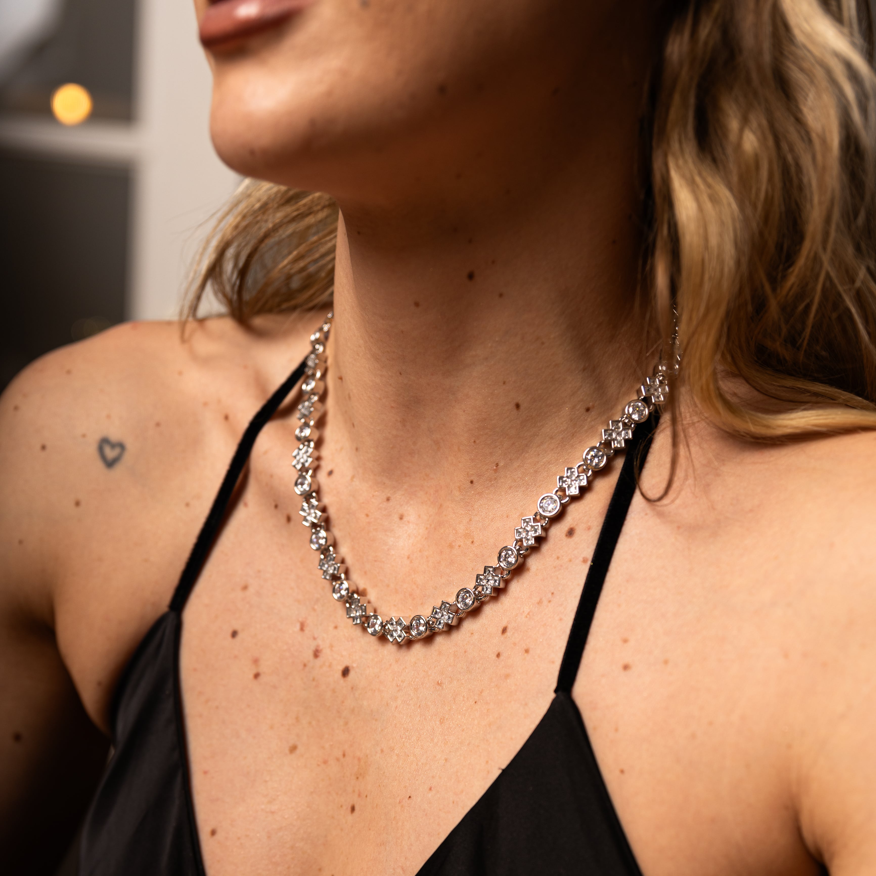 Łańcuch Diamond XOXO Link 8mm Białe Złoto