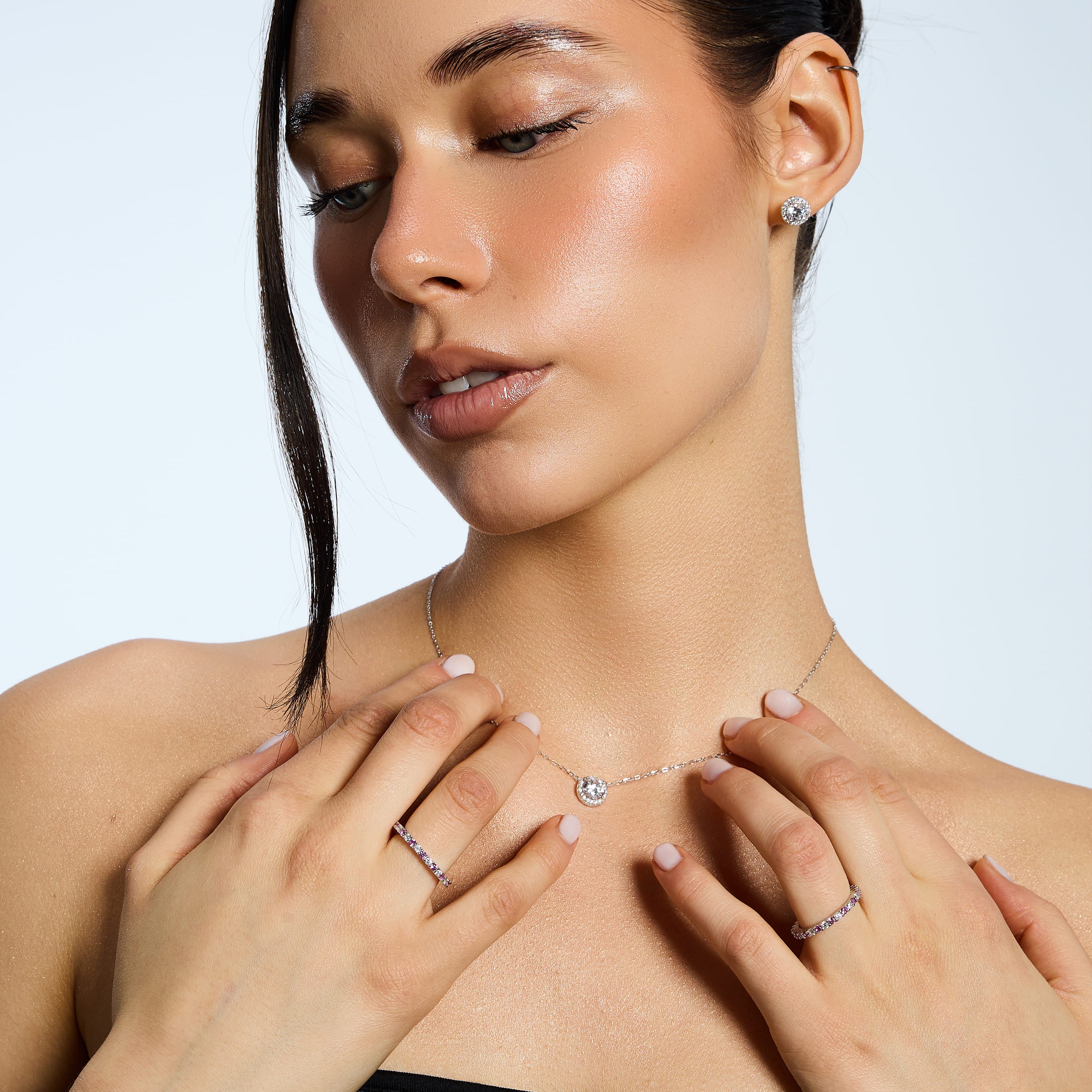 Pierścionek Micro Tennis Diamond Pink & White S925