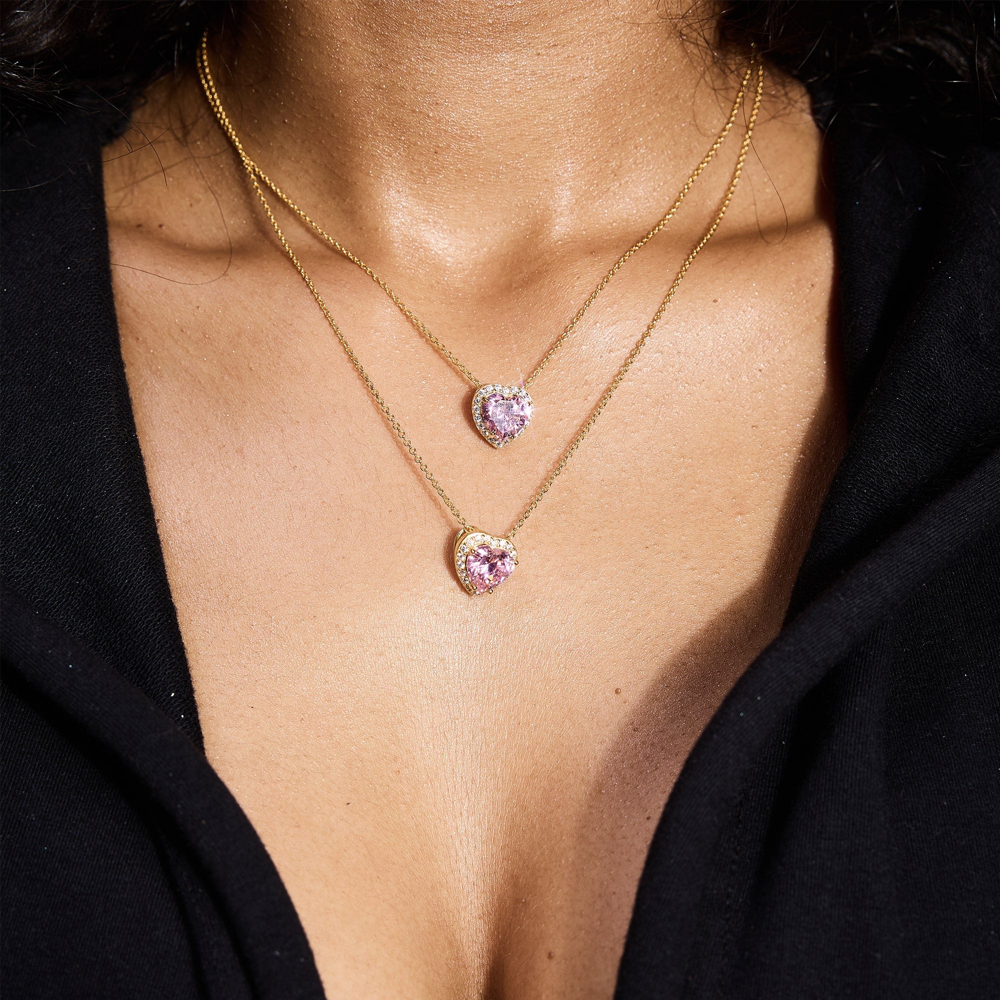 Naszyjnik Heart Gem Pink Złoto S925