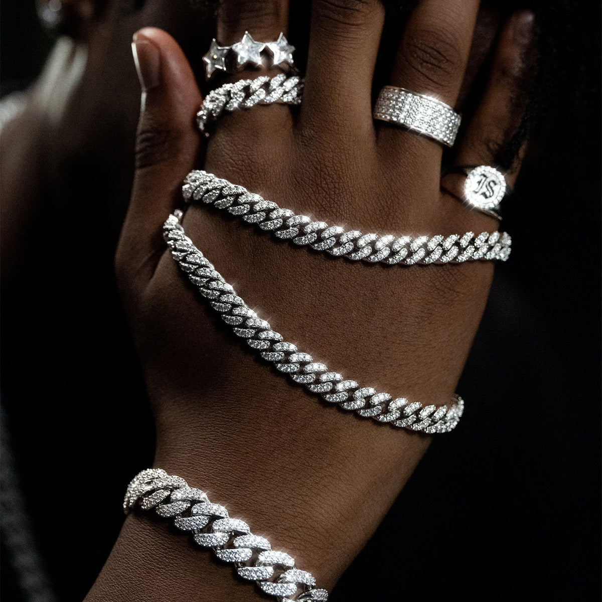 Bransoletka Premium Diamond Cuban Link 12mm Białe Złoto
