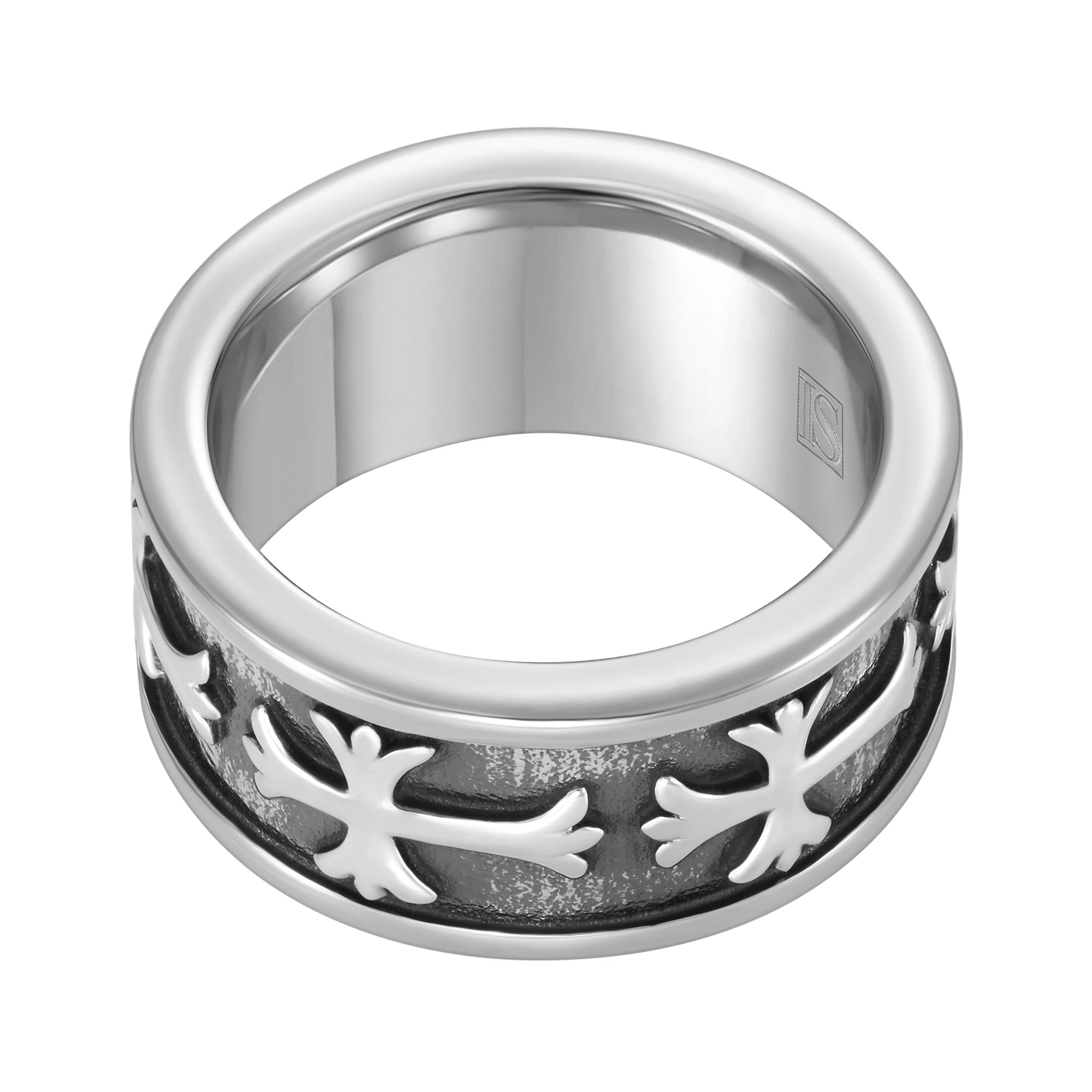 Pierścień Sharp Cross Białe Złoto