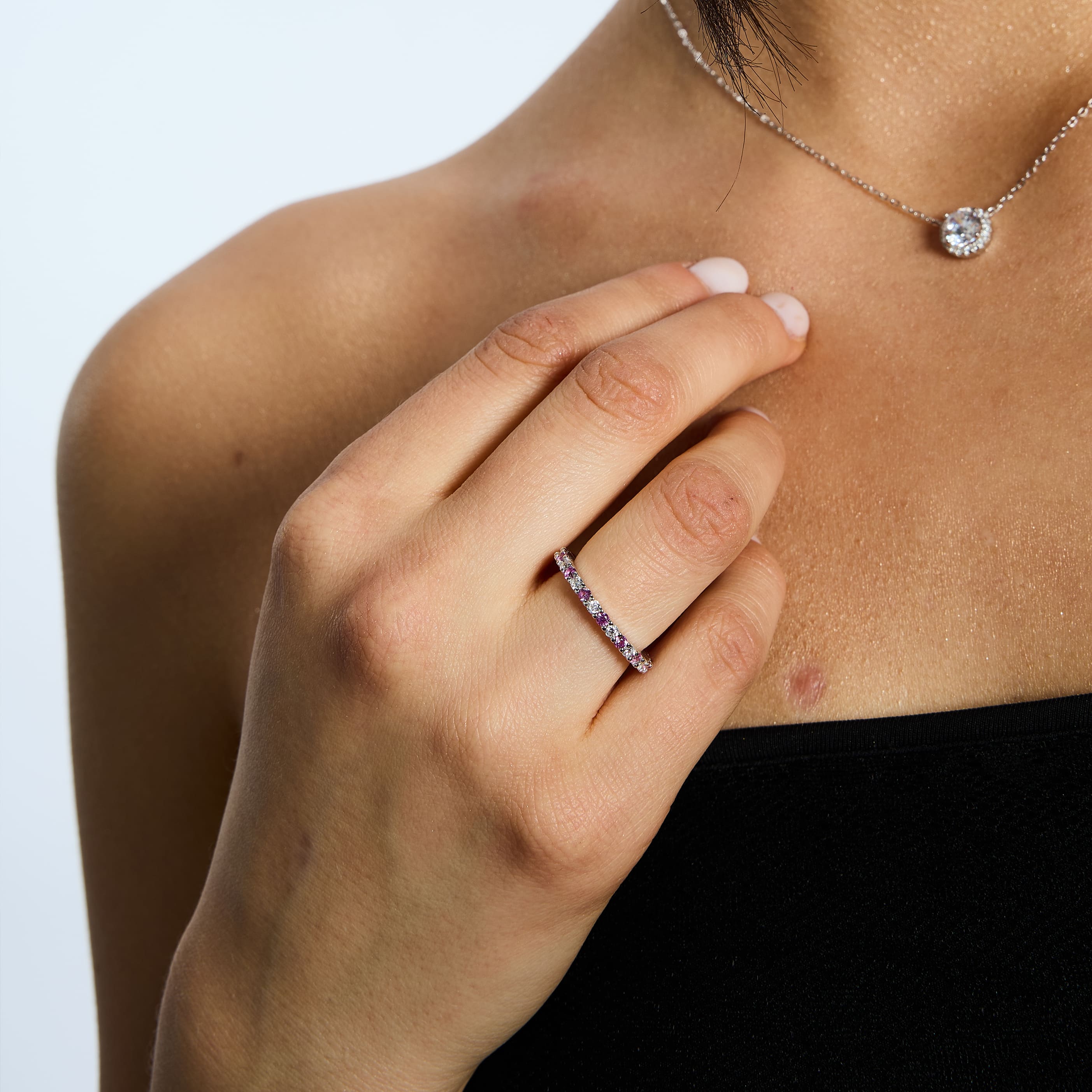 Pierścionek Micro Tennis Diamond Pink & White S925