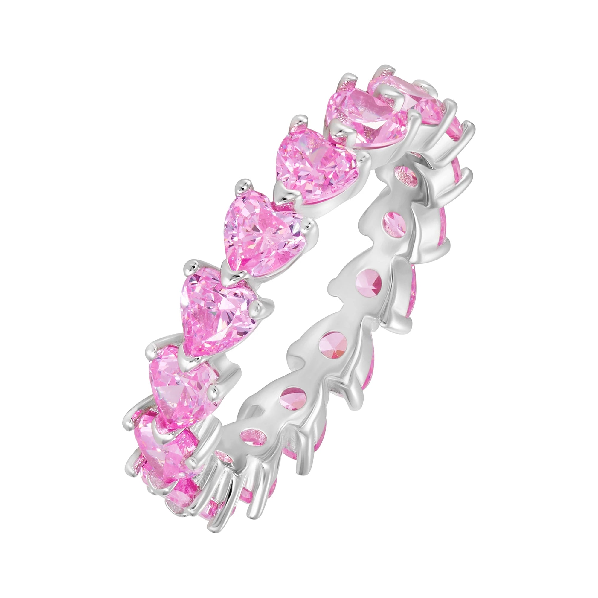 Pierścionek Tennis Heart Eternity Pink Białe Złoto S925