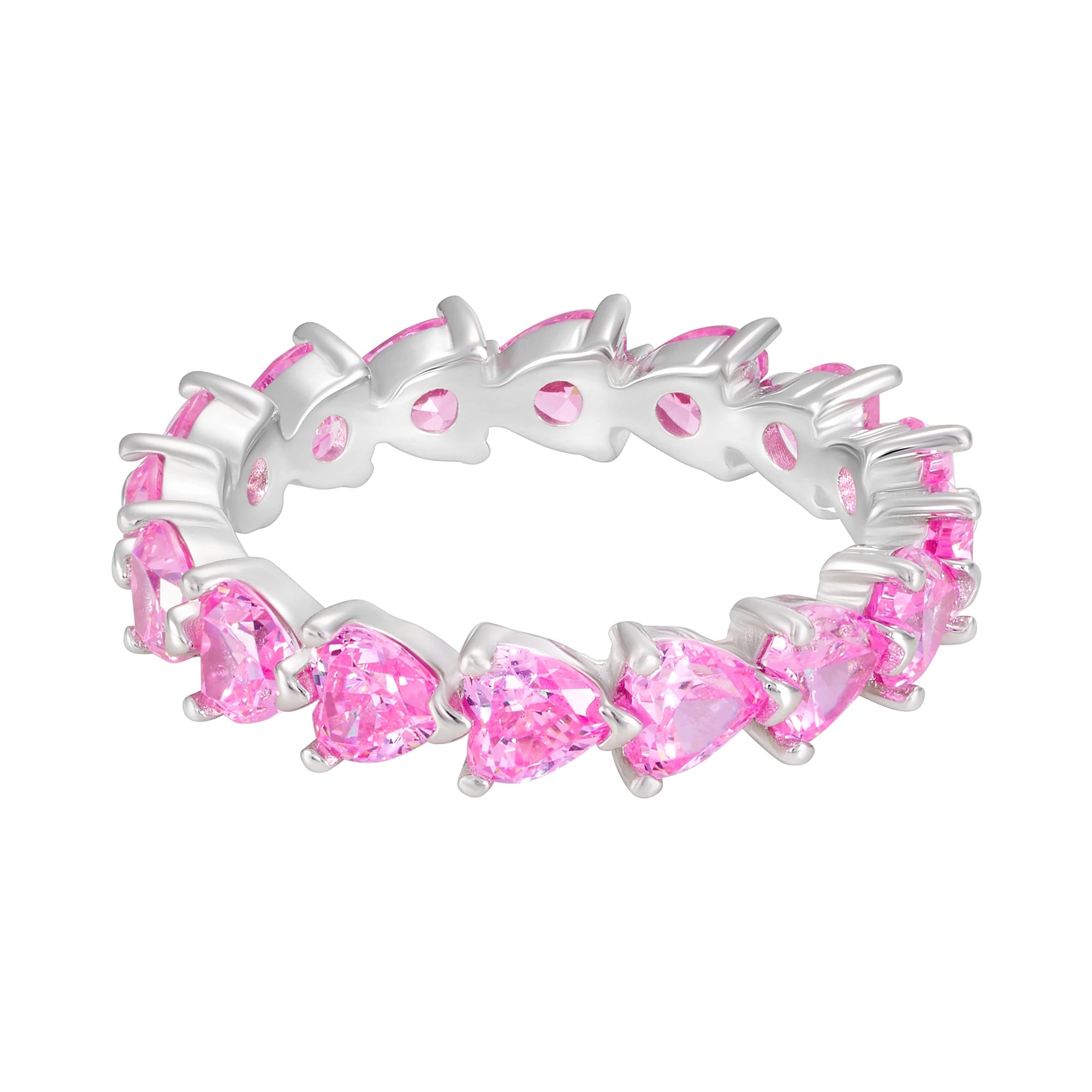 Pierścionek Tennis Heart Eternity Pink Białe Złoto S925