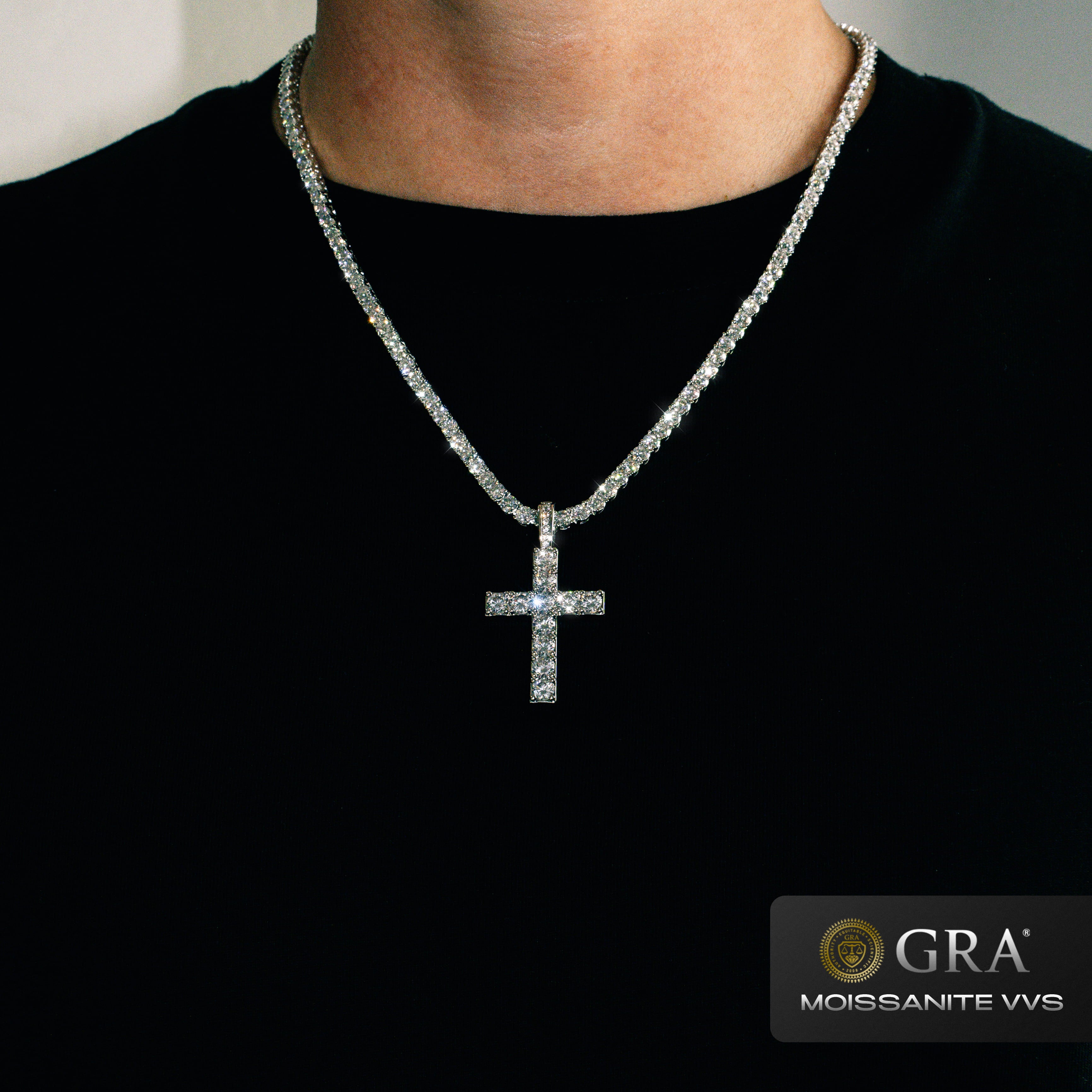 Zawieszka Diamond Cross Moissanit VVS Białe Złoto