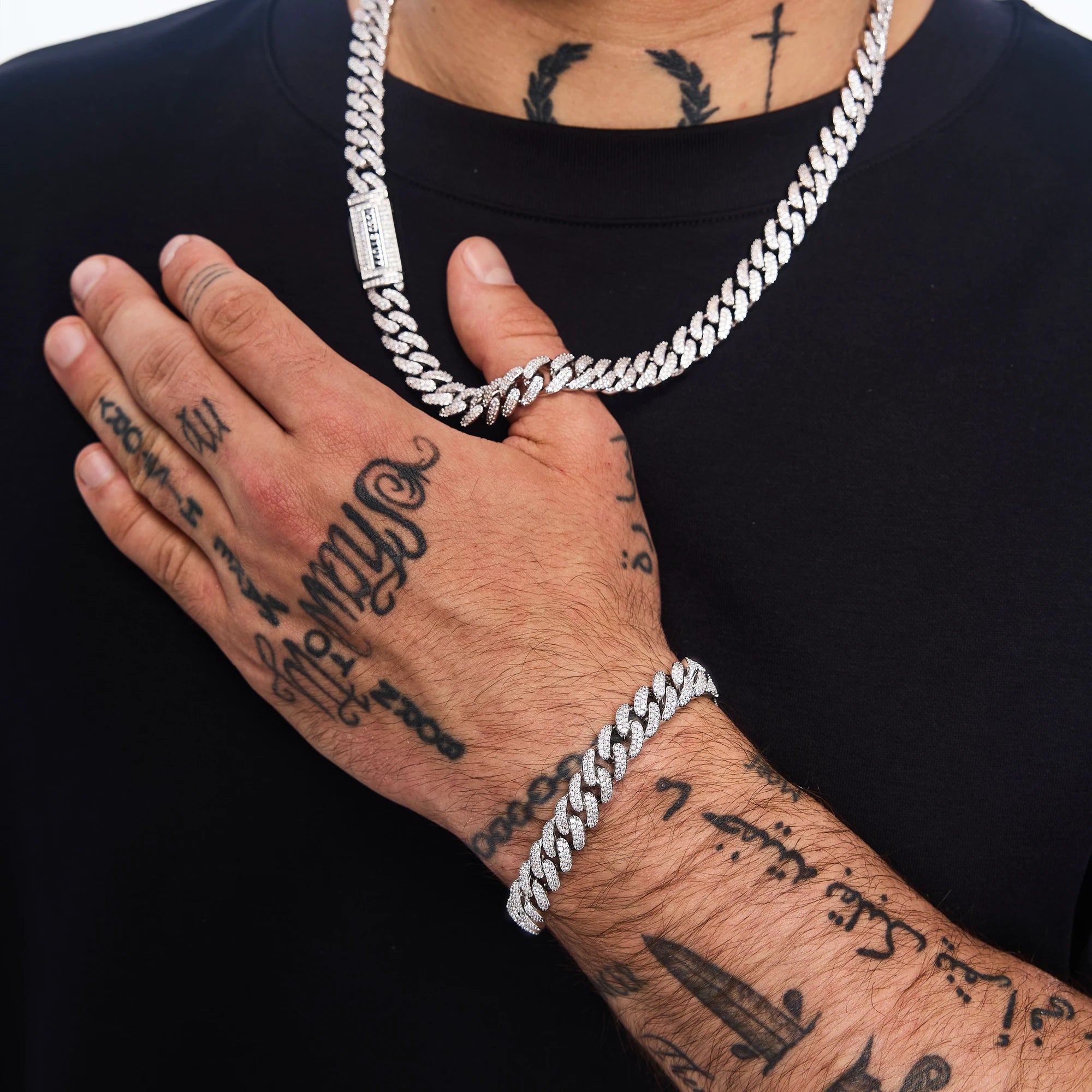 Bransoletka Premium Diamond Cuban Link 10mm Białe Złoto