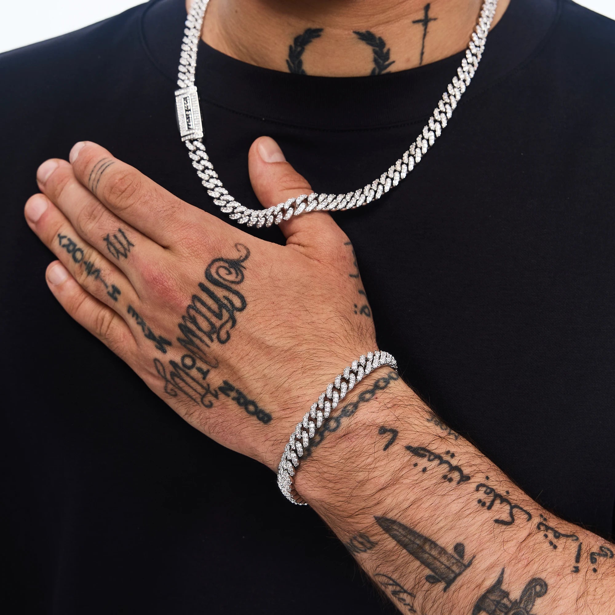 Bransoletka Premium Diamond Cuban Link 8mm Białe Złoto