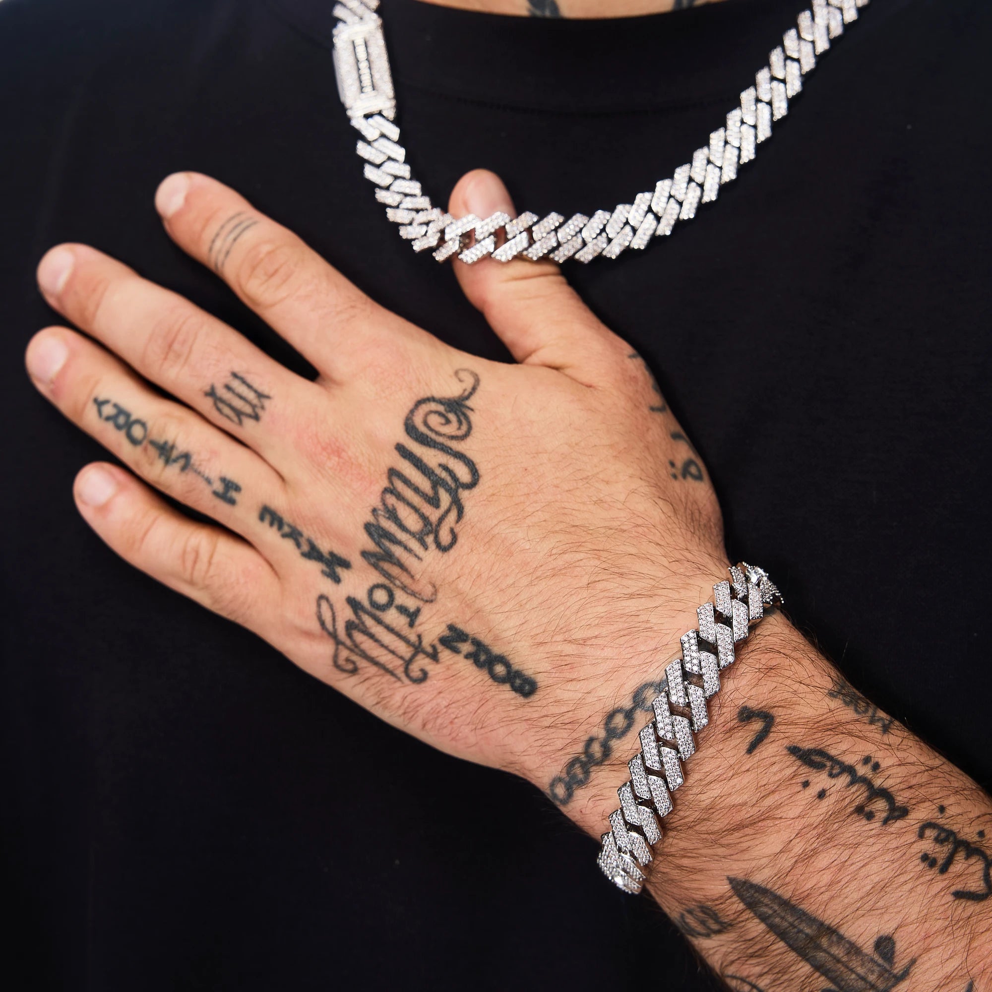 Bransoletka Premium Diamond Prong Cuban Link 12mm Białe Złoto