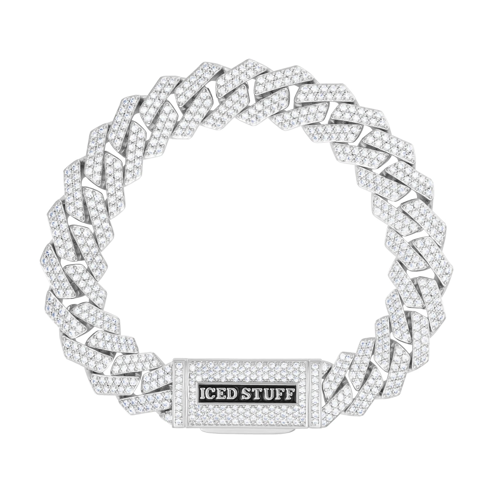 Bransoletka Premium Diamond Prong Cuban Link 12mm Białe Złoto