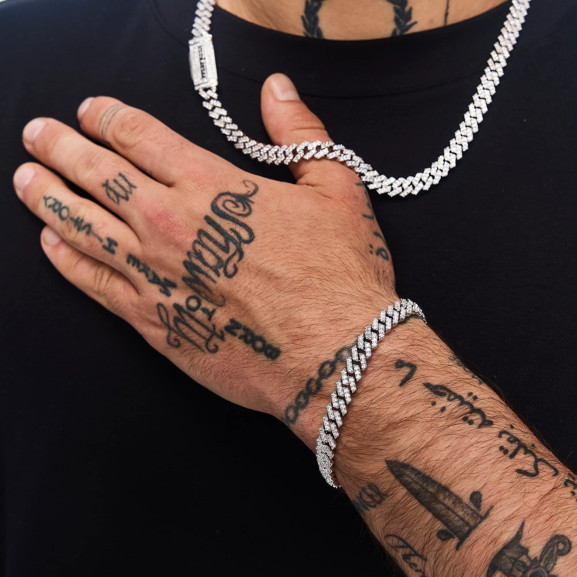 Bransoletka Premium Diamond Prong Cuban Link 8mm Białe Złoto