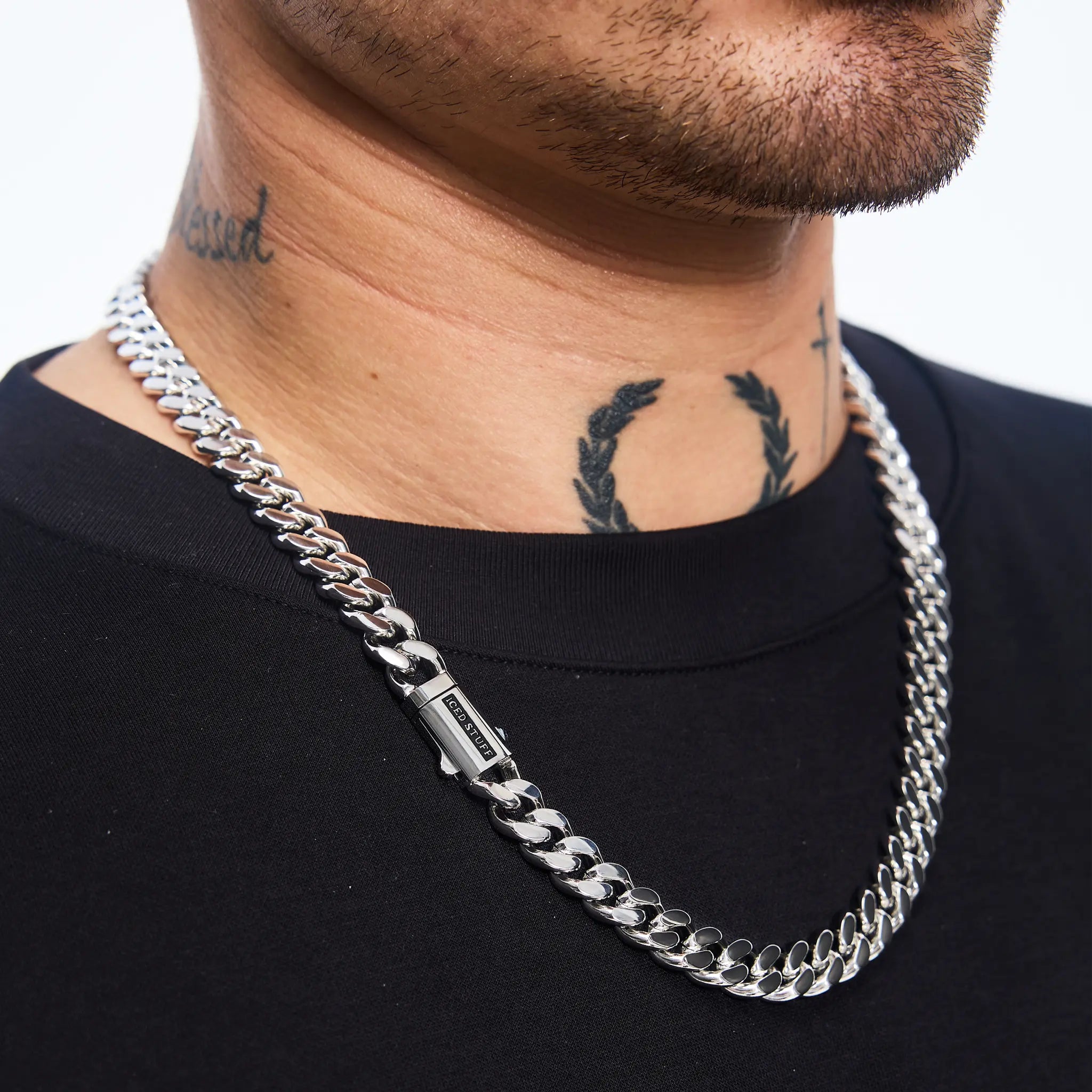 Łańcuch Premium Curb Cuban Link 10mm Białe Złoto