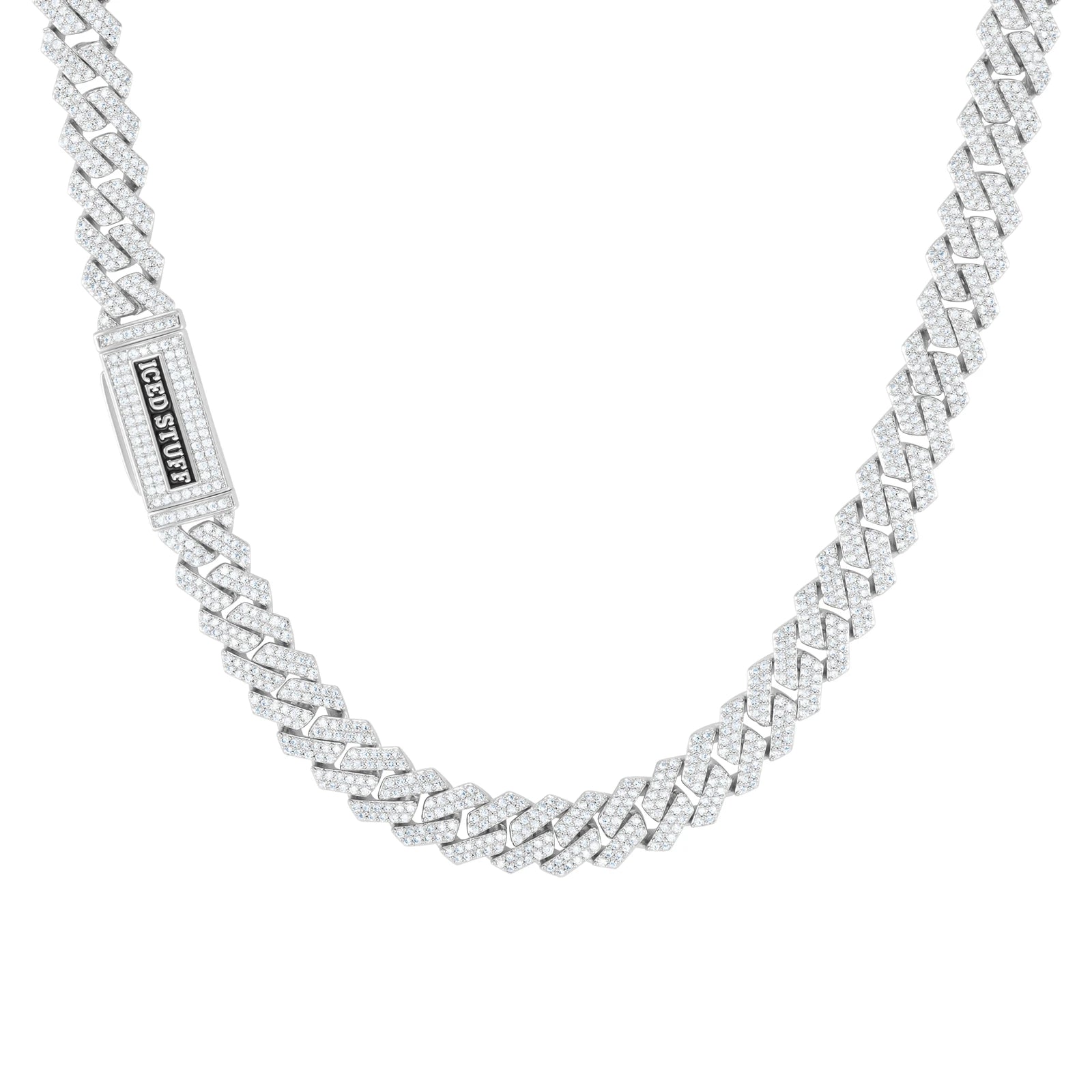 Łańcuch Premium Diamond Prong Cuban Link 10mm Białe Złoto