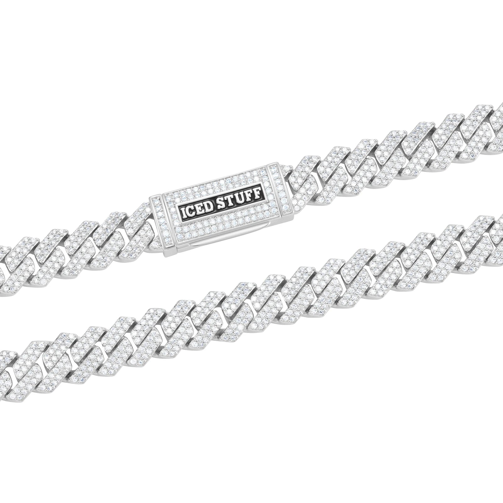 Łańcuch Premium Diamond Prong Cuban Link 10mm Białe Złoto