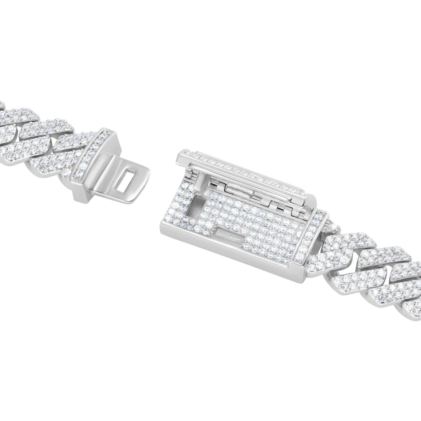 Łańcuch Premium Diamond Prong Cuban Link 10mm Białe Złoto